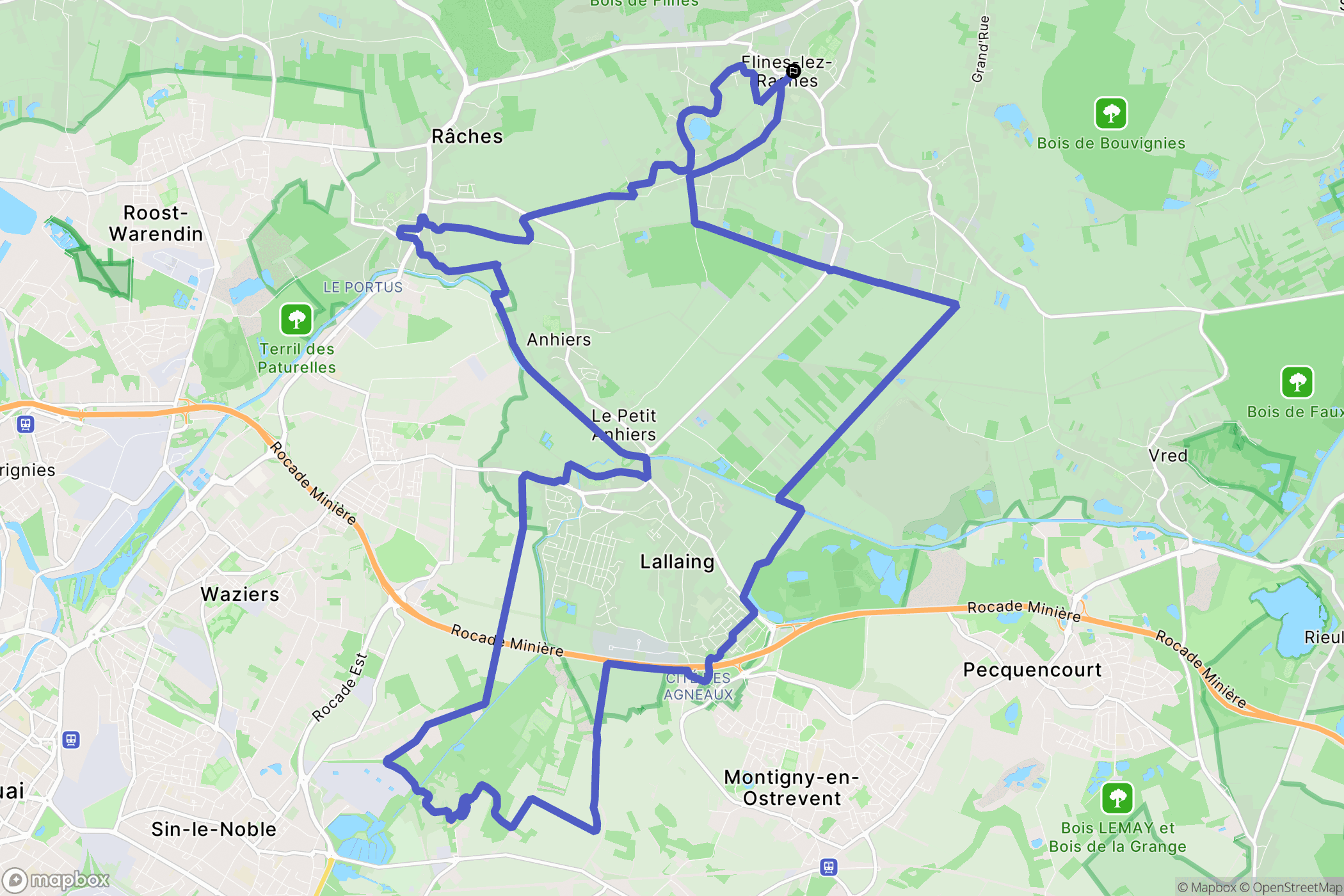 Flines-lez-Raches : carte du parcours de randonnée - France