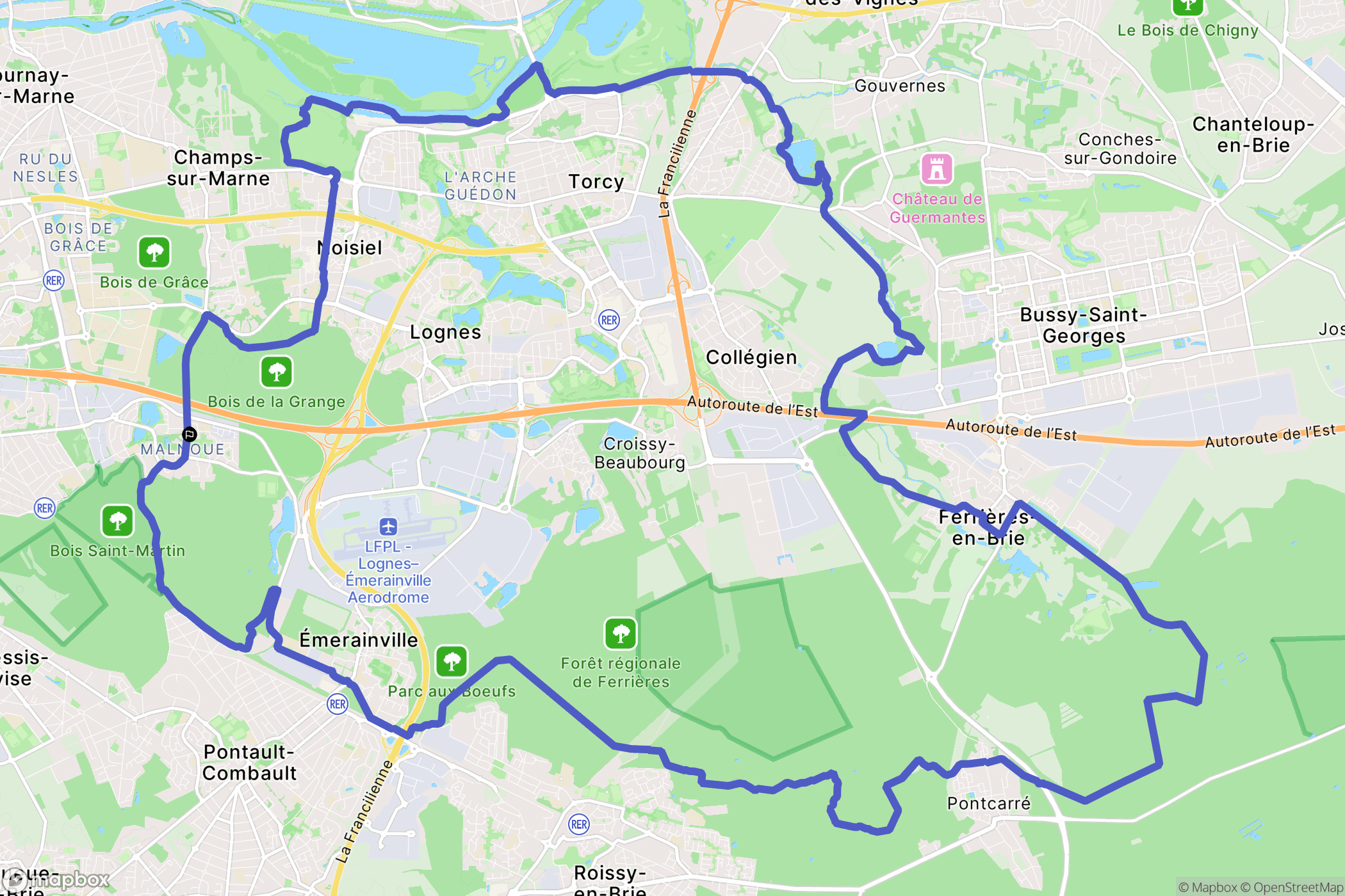 Emerainville : carte du parcours de randonnée - France