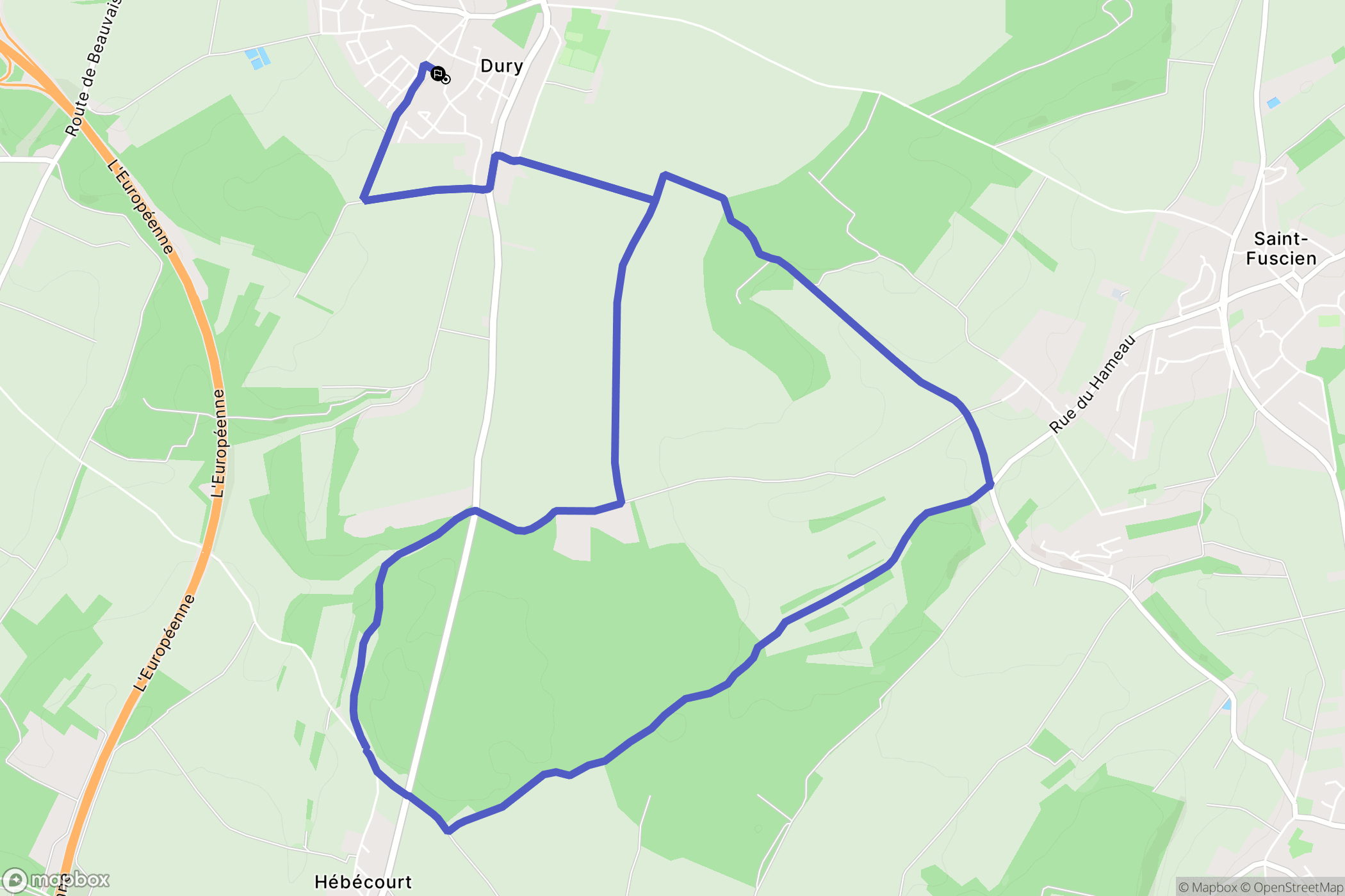 Dury : carte du parcours de randonnée - France