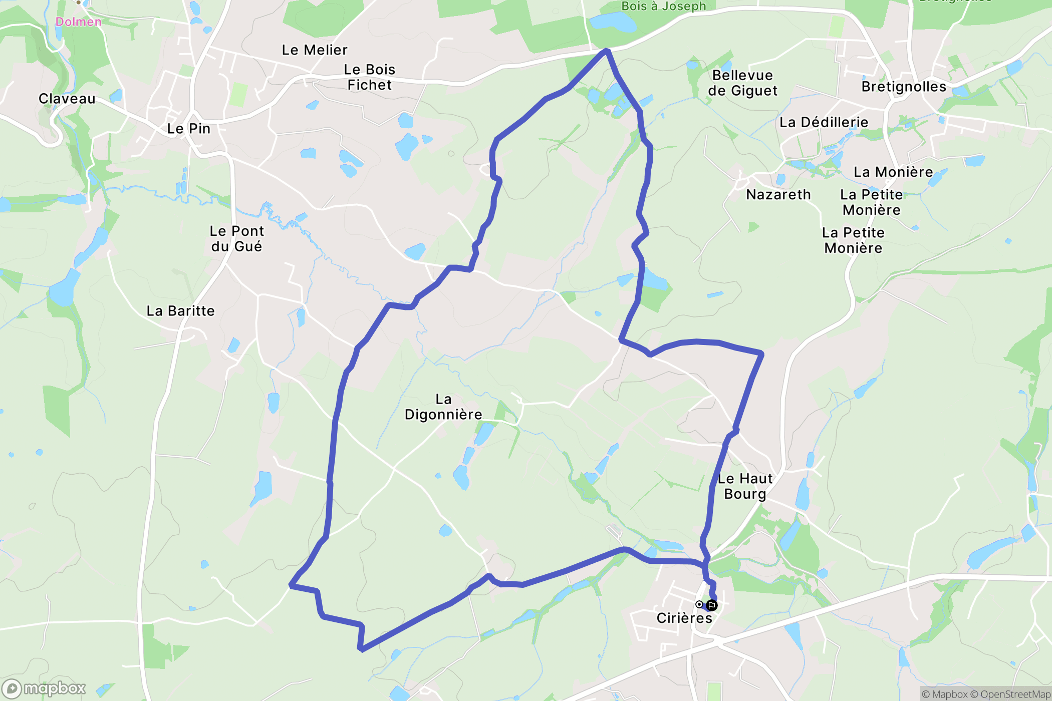 Cirières : carte du parcours de randonnée - France