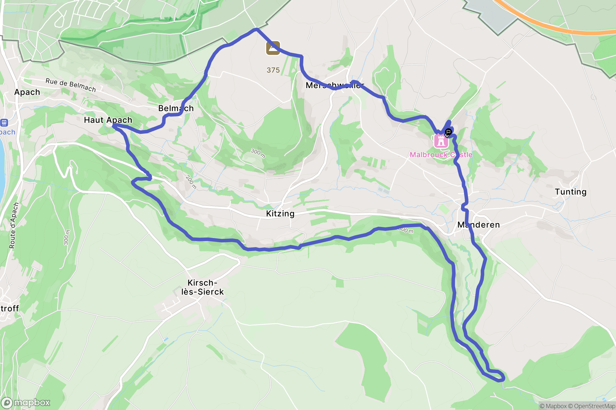 Manderen-Ritzing : carte du parcours de randonnée - France