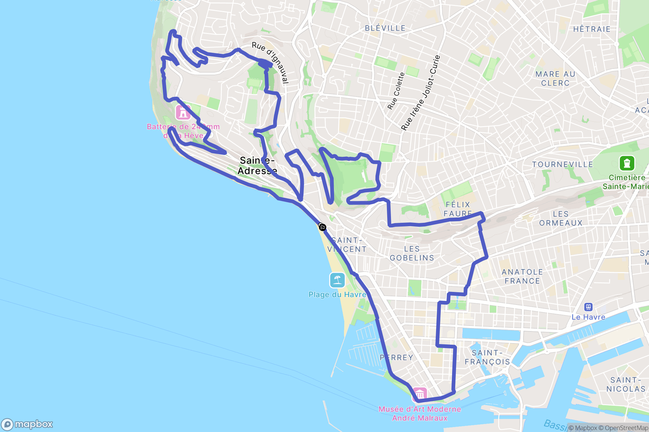 Le Havre : carte du parcours de randonnée - France