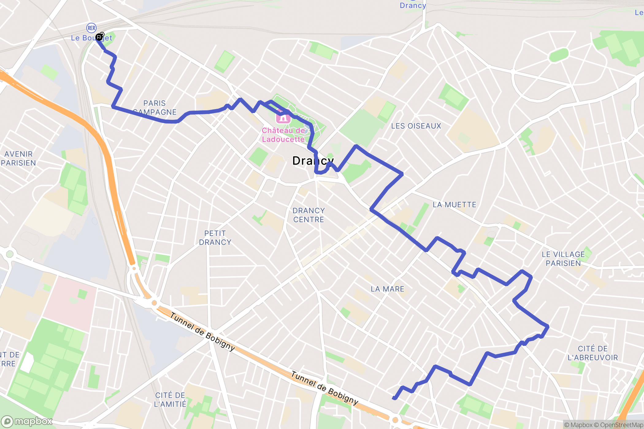 Drancy : carte du parcours de randonnée - France