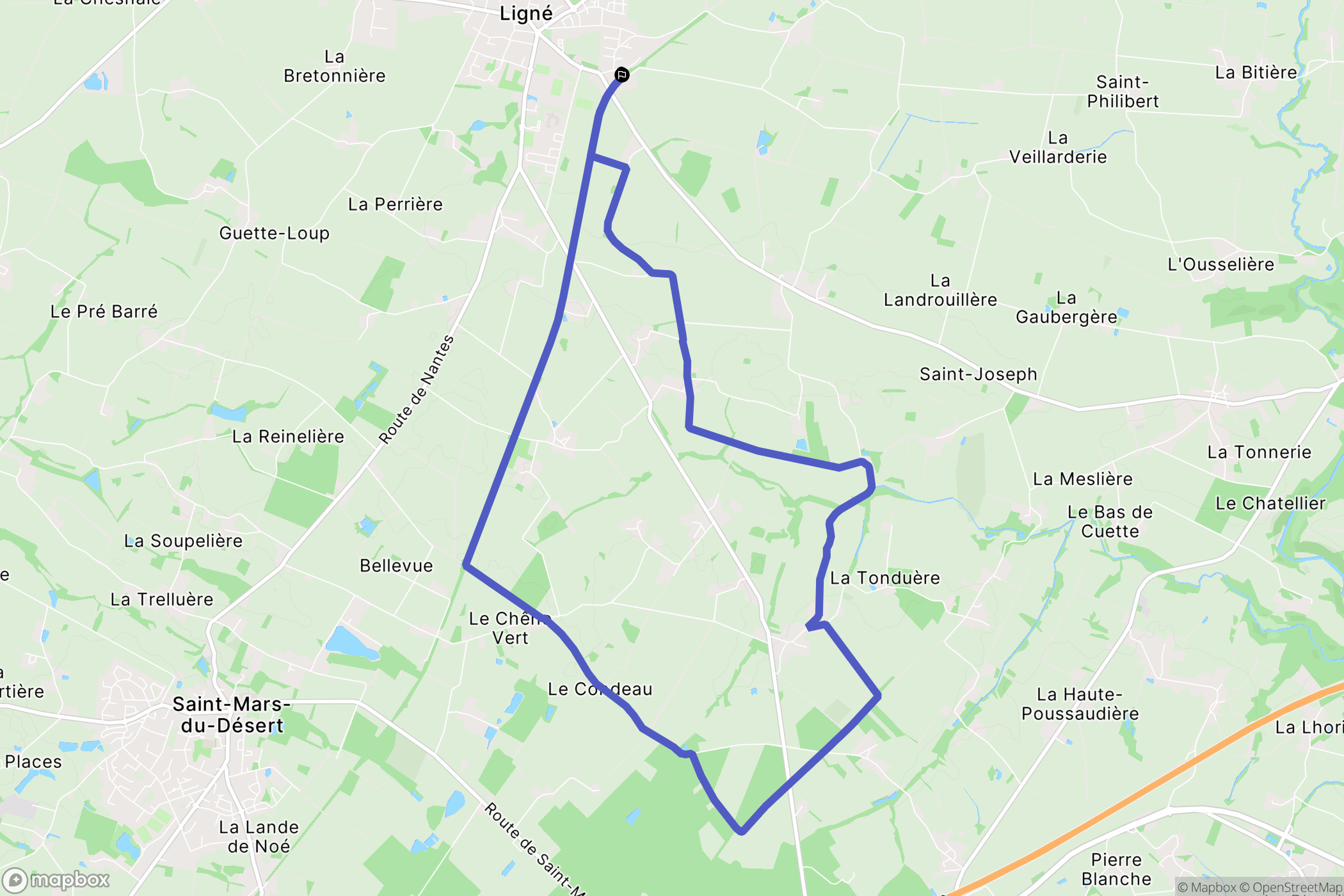 Ligné : carte du parcours de randonnée - France