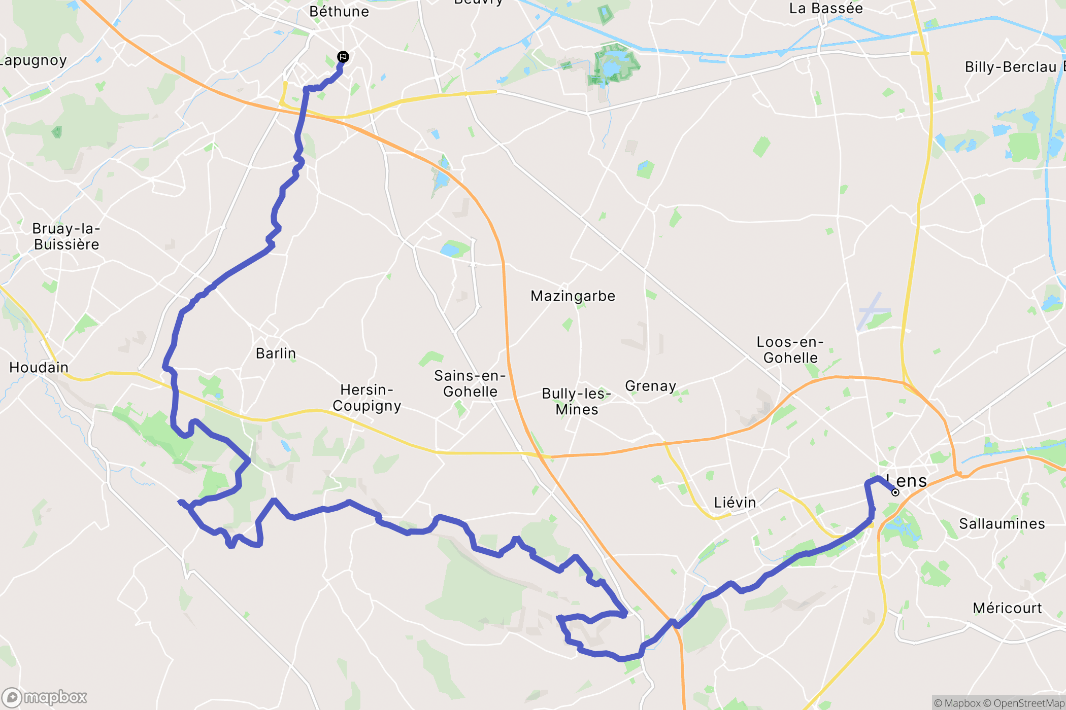 Lens : carte du parcours de randonnée - France