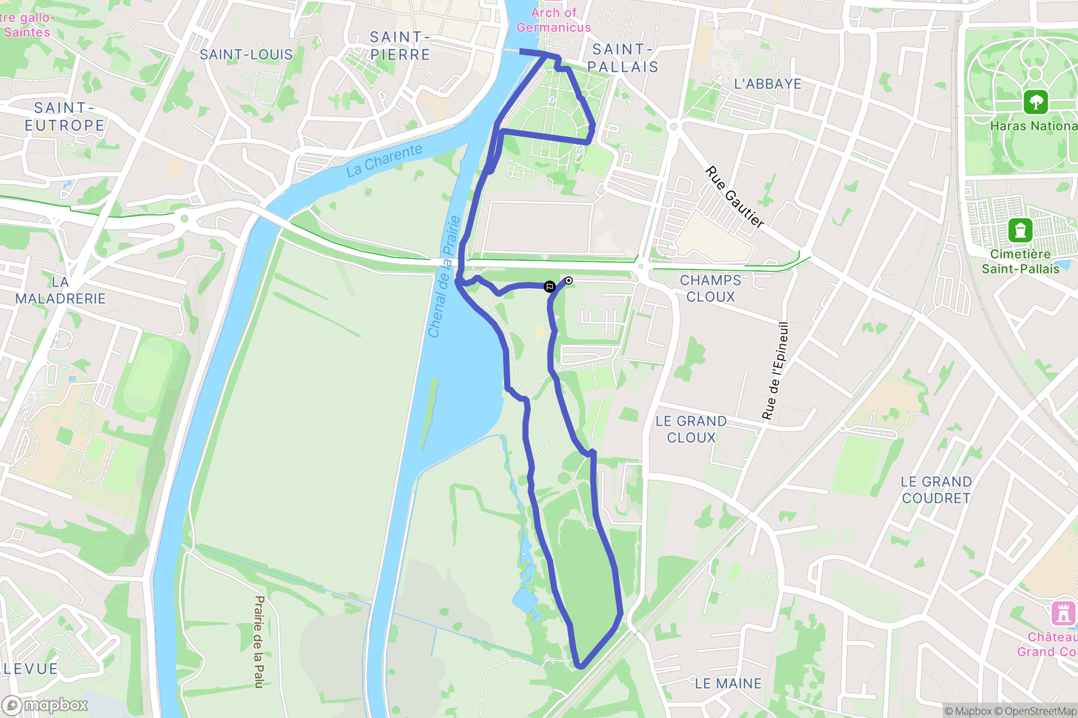 Saintes : carte du parcours de randonnée - France