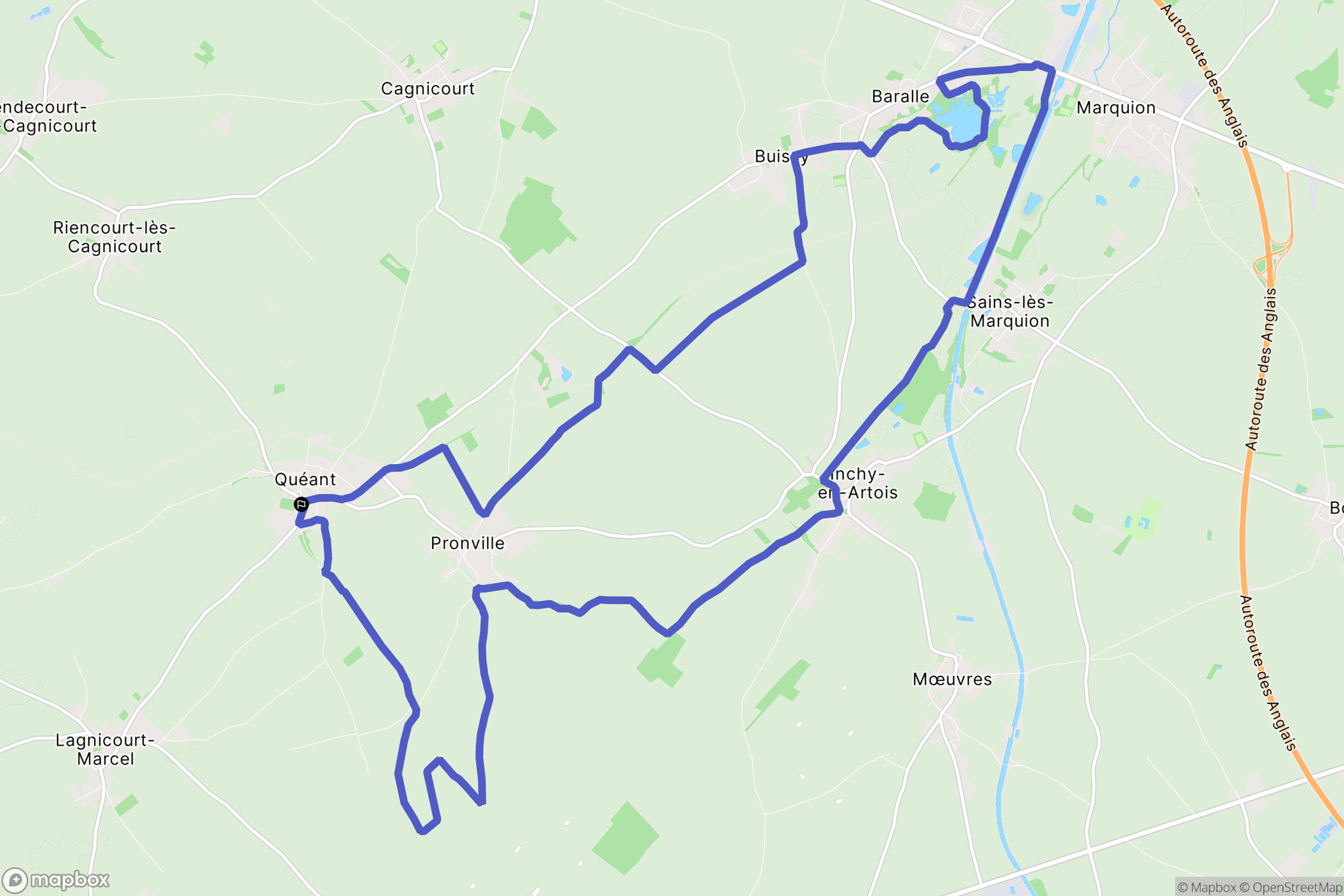 Quéant : carte du parcours de randonnée - France