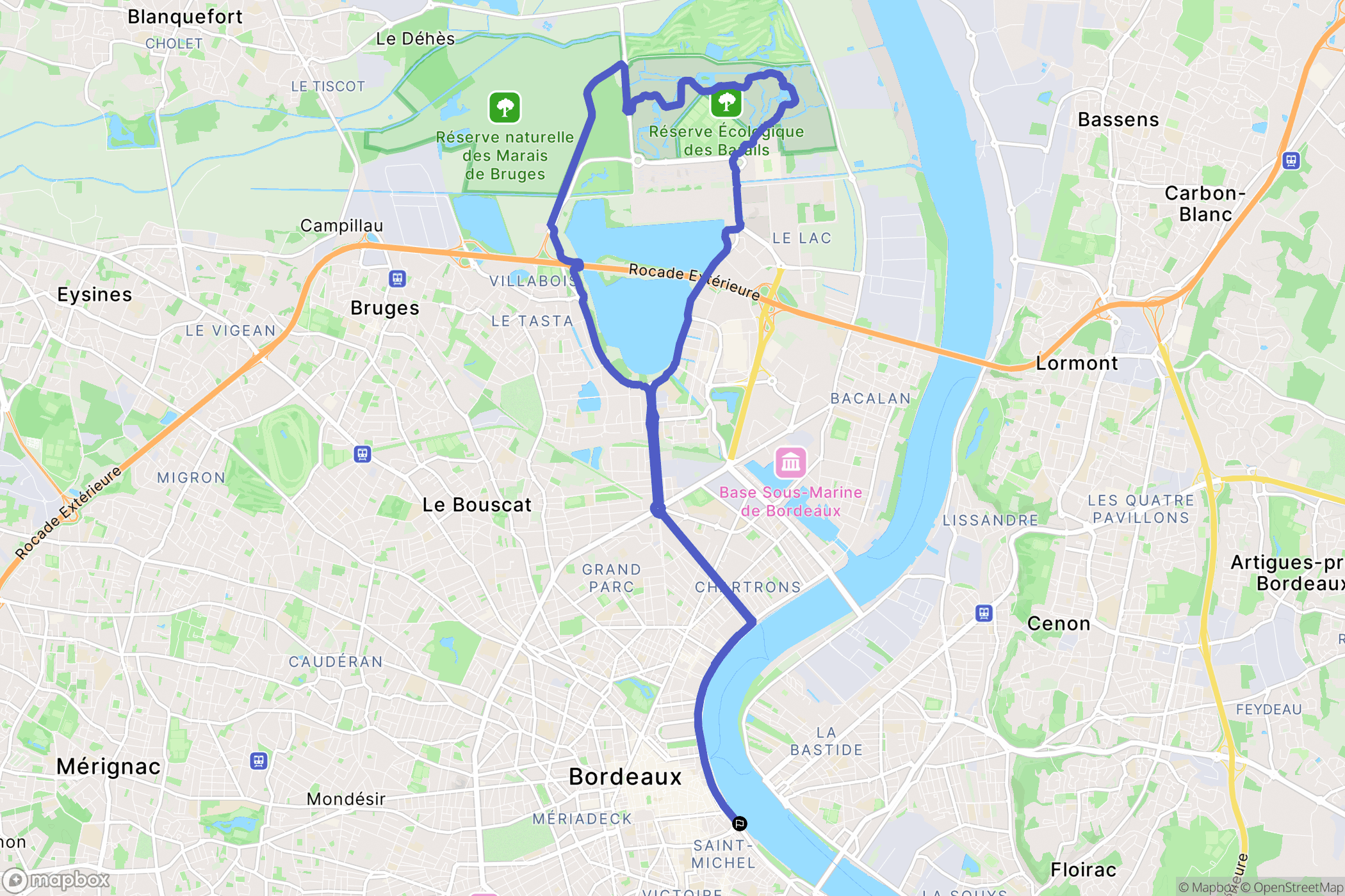 Bordeaux : carte du parcours de randonnée - France