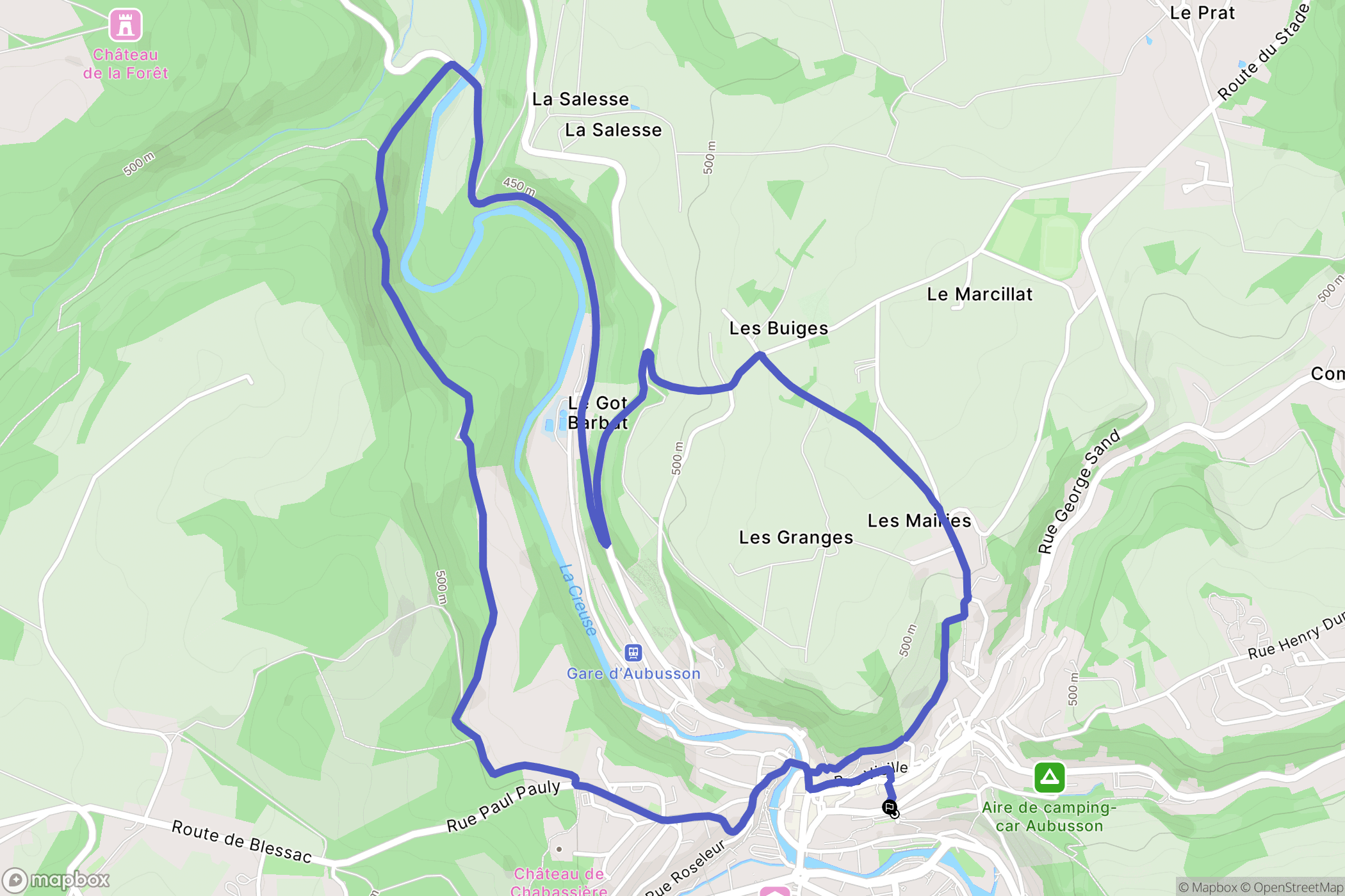 Aubusson : carte du parcours de randonnée - France