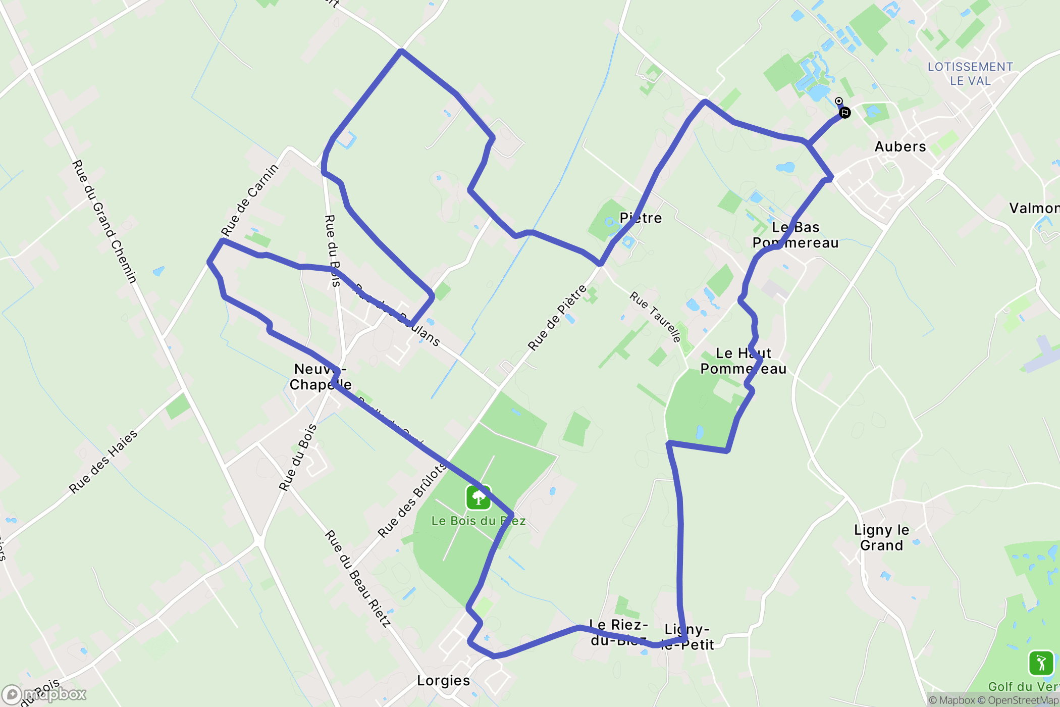 Aubers : carte du parcours de randonnée - France