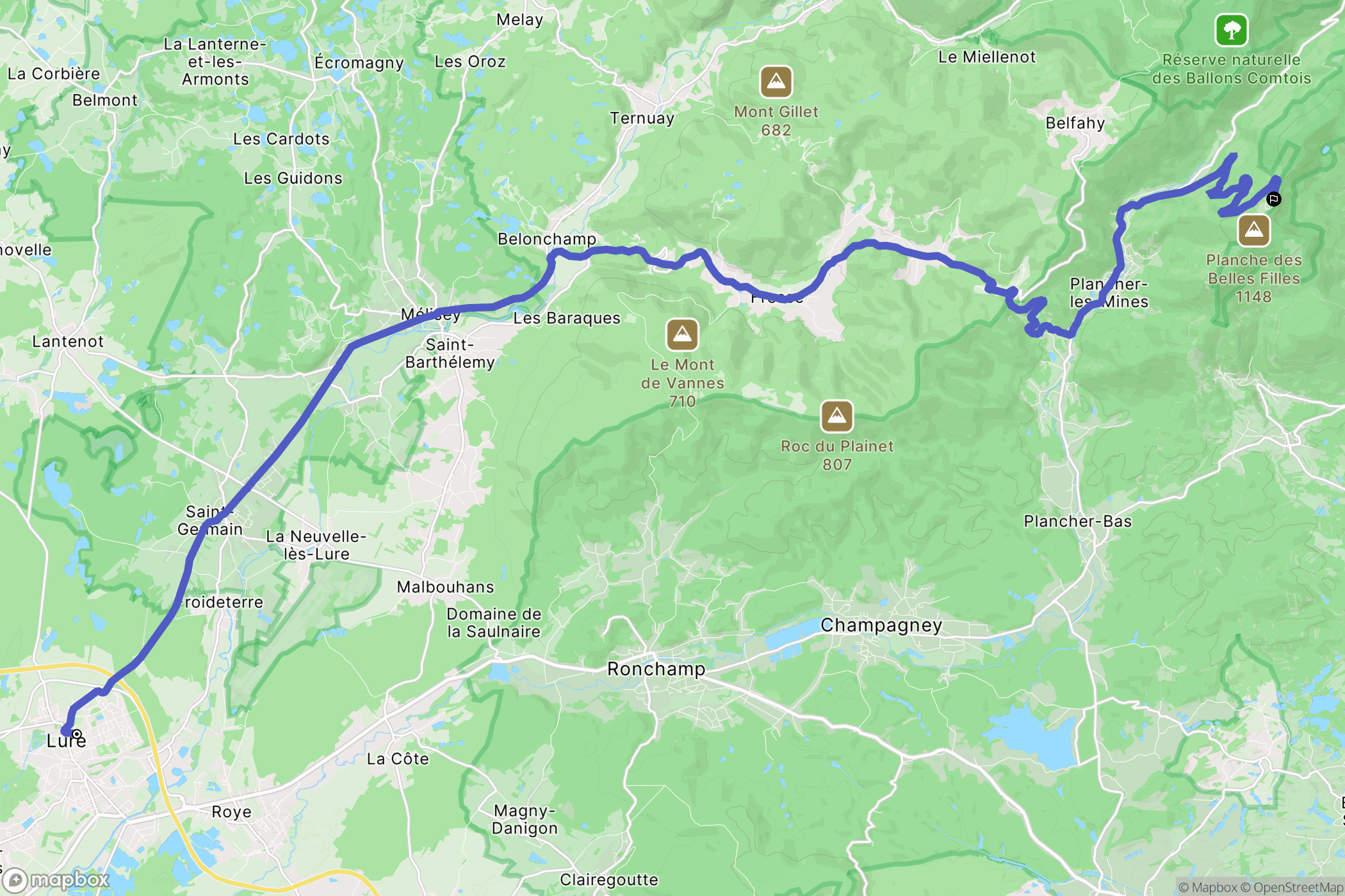 Lure : carte du parcours de randonnée - France
