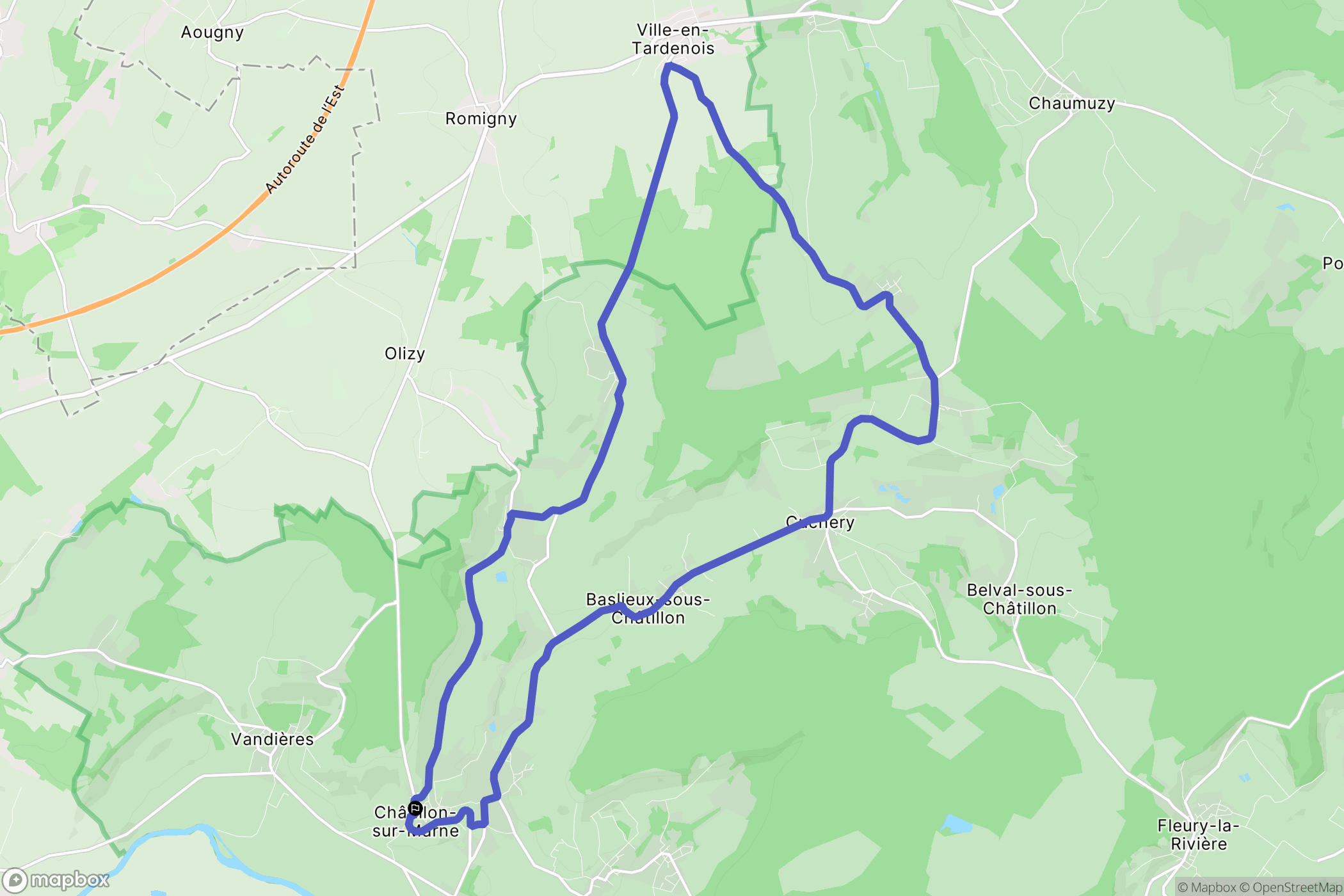 Châtillon-sur-Marne : carte du parcours de randonnée - France