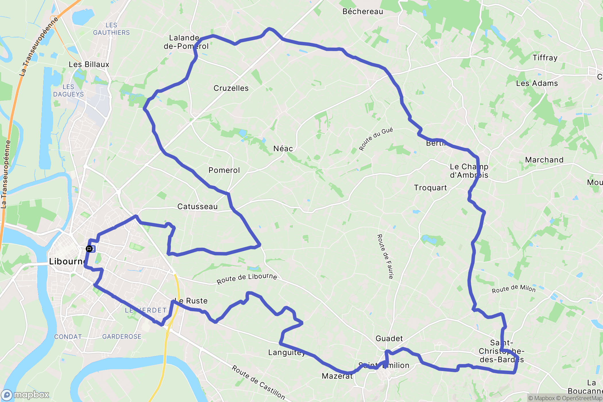 Libourne : carte du parcours de randonnée - France