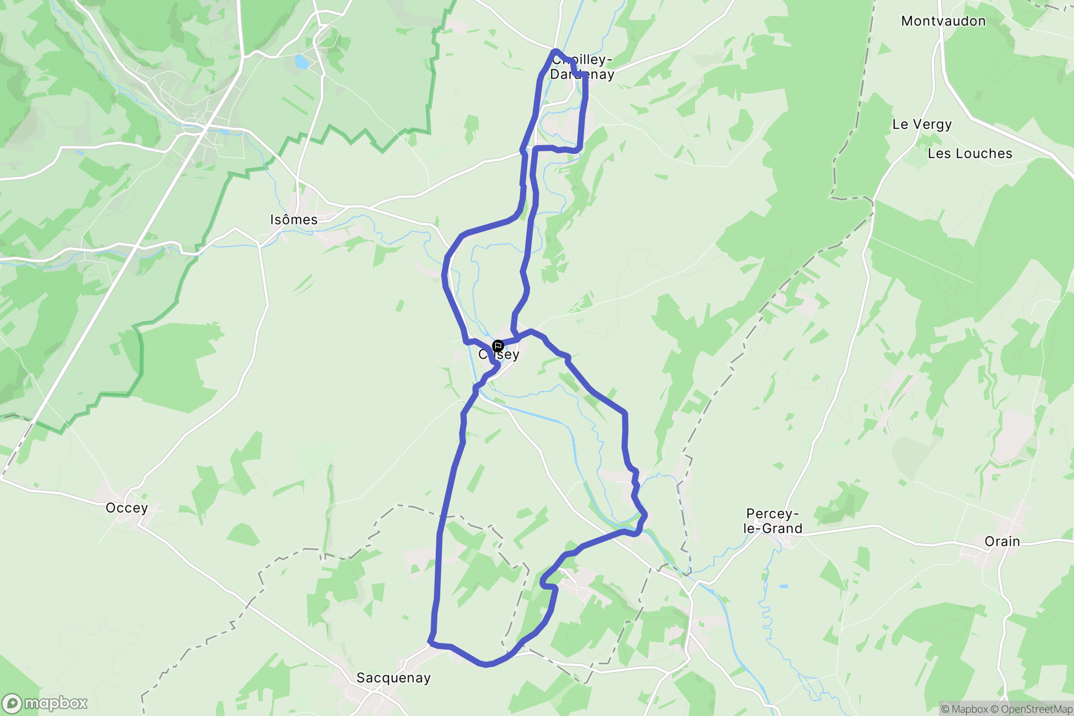 Cusey : carte du parcours de randonnée - France