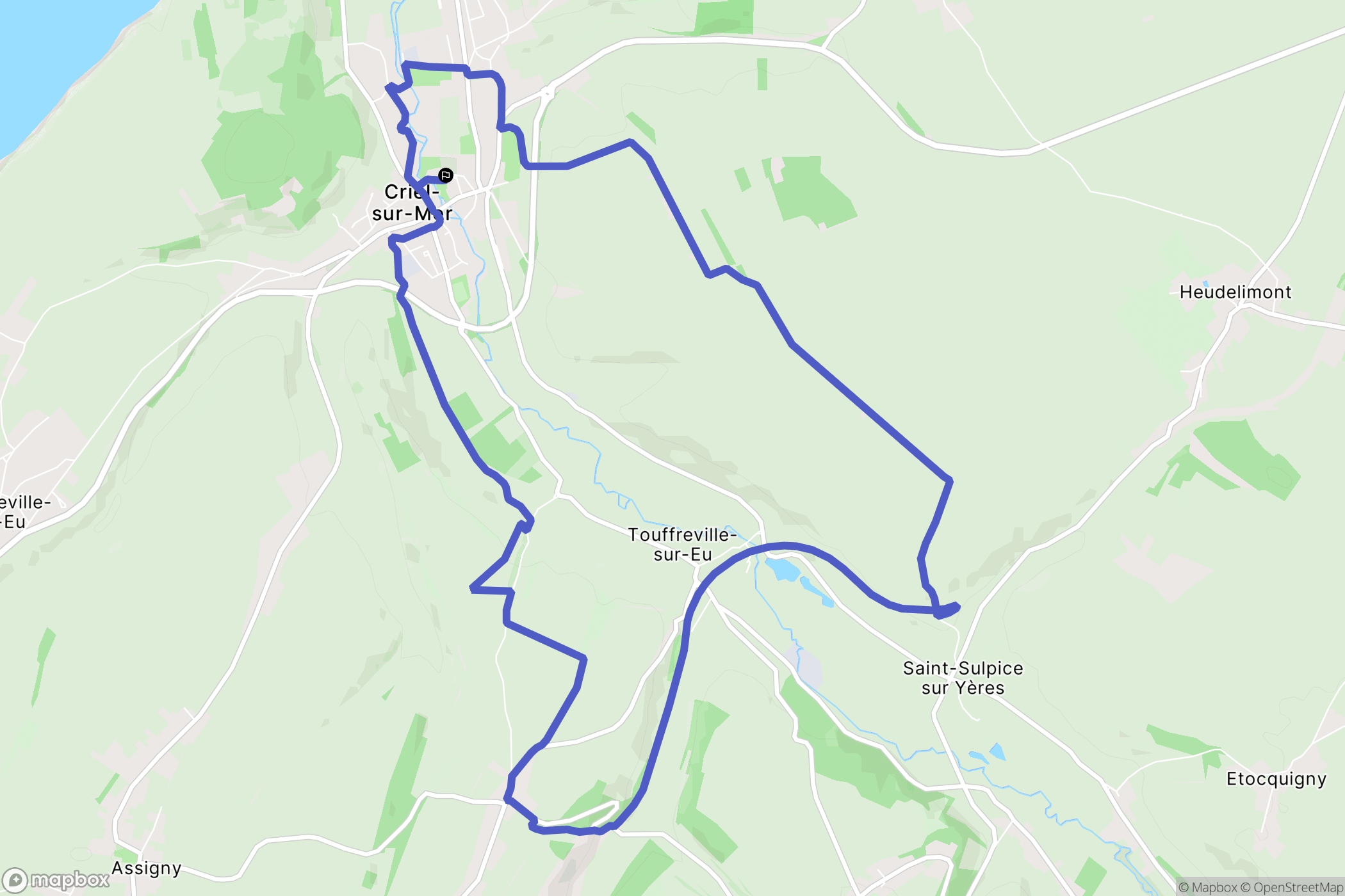 Criel-sur-Mer : carte du parcours de randonnée - France