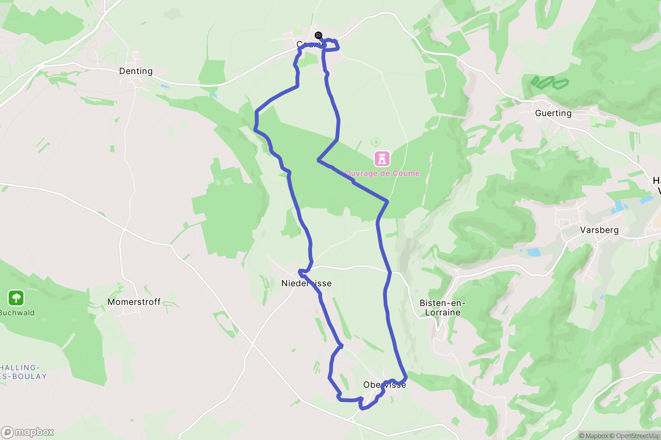 Coume : carte du parcours de randonnée - France
