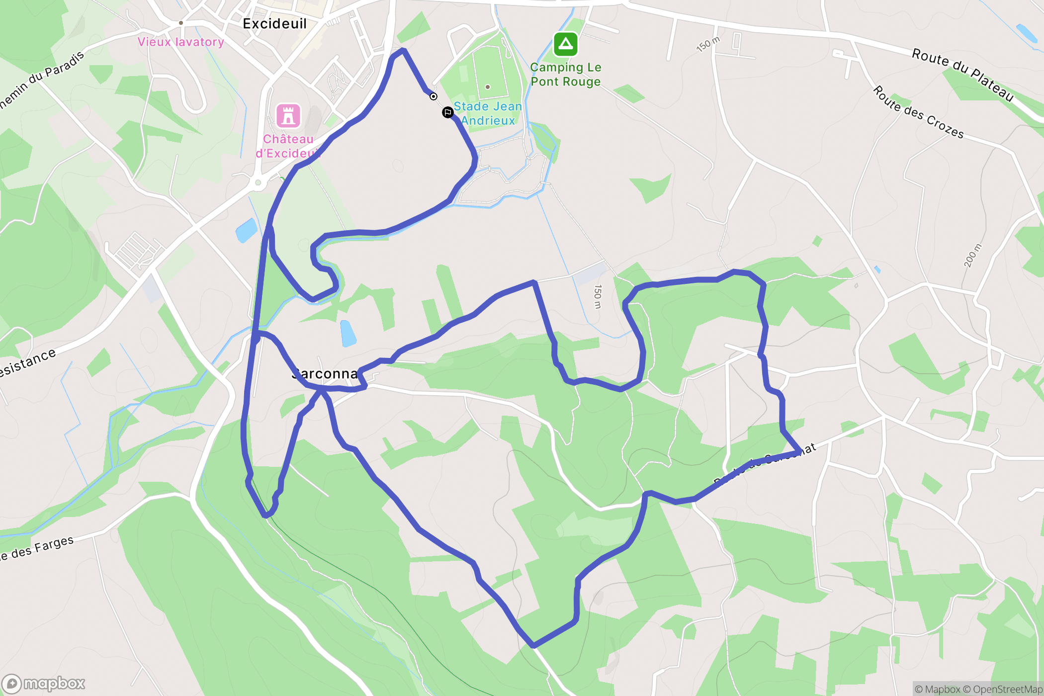 Excideuil : carte du parcours de randonnée - France
