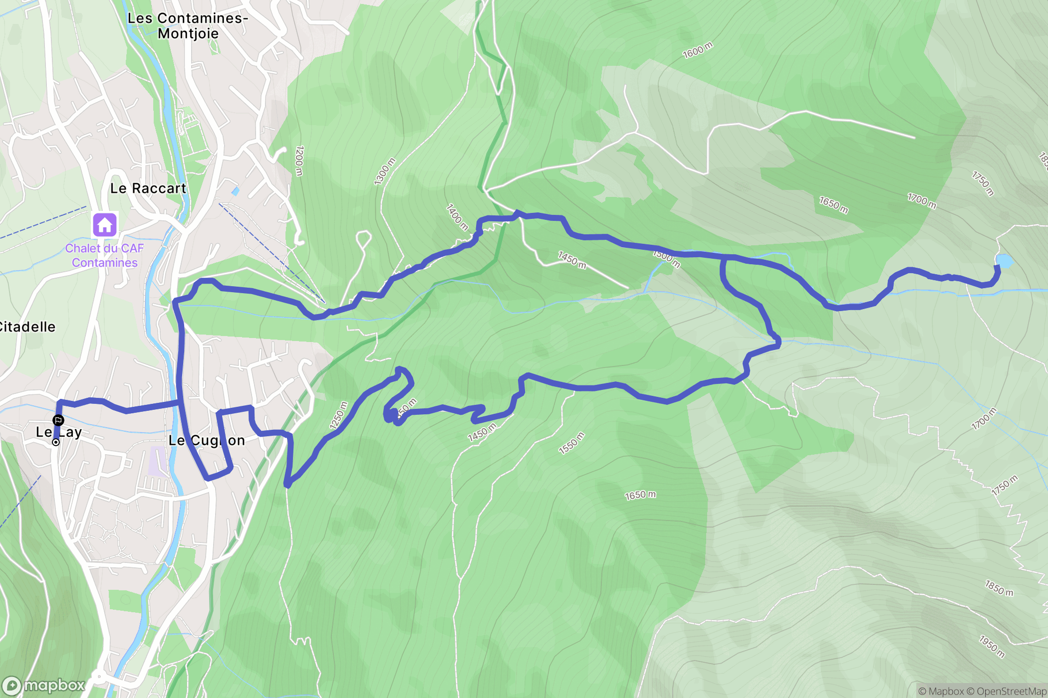 Les Contamines-Montjoie : carte du parcours de randonnée - France