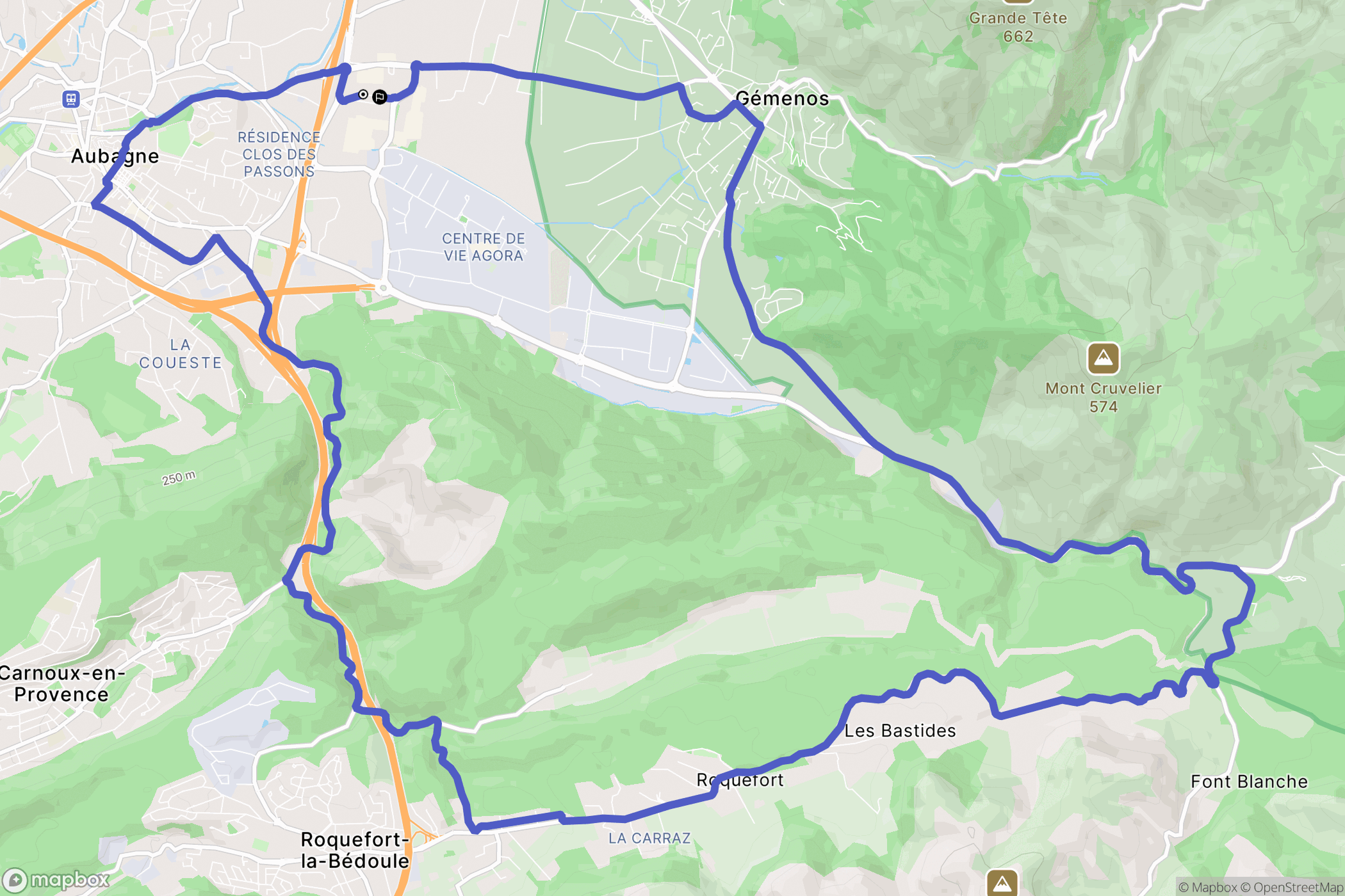 Aubagne : carte du parcours de randonnée - France