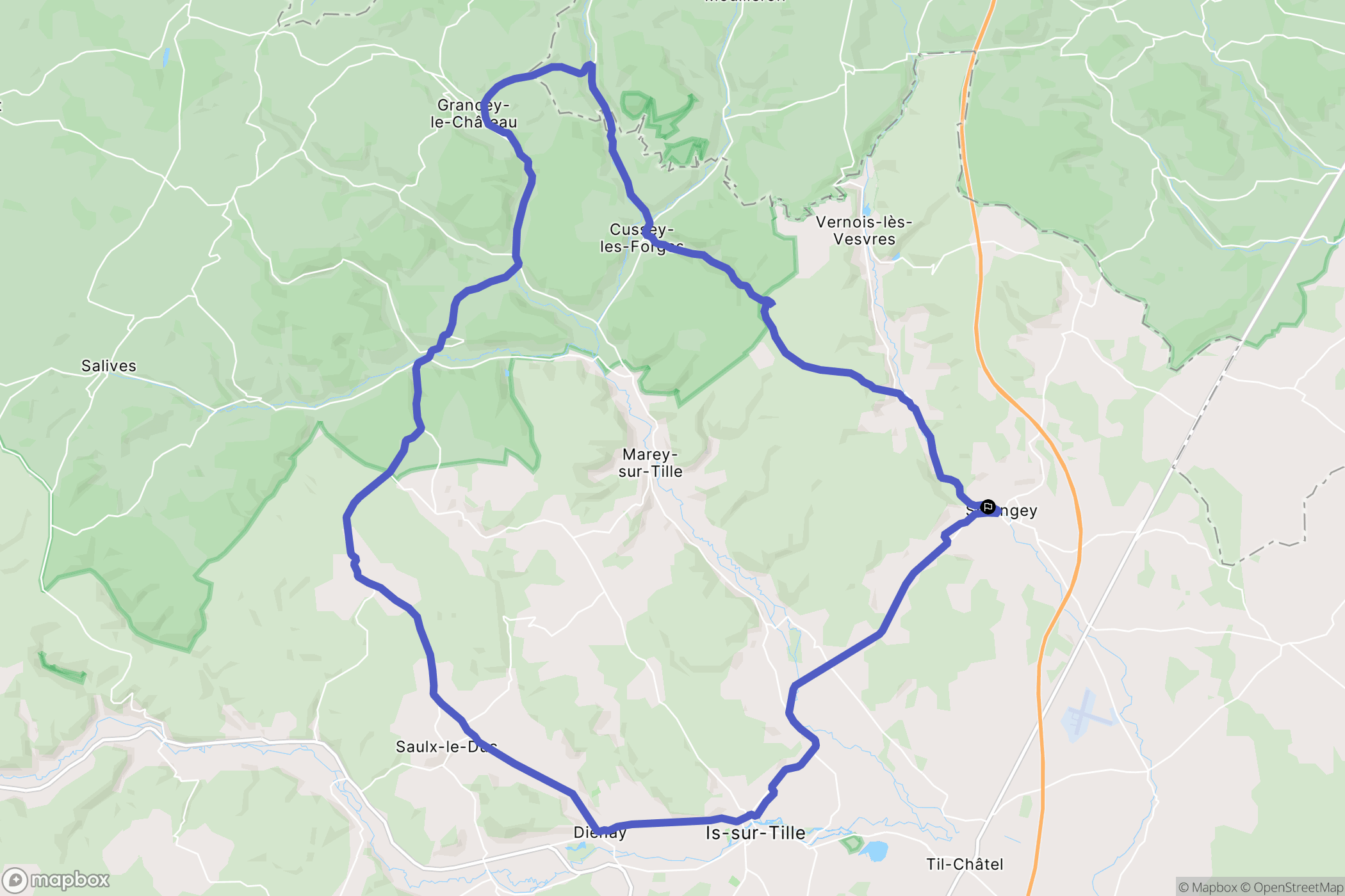 Selongey : carte du parcours de randonnée - France