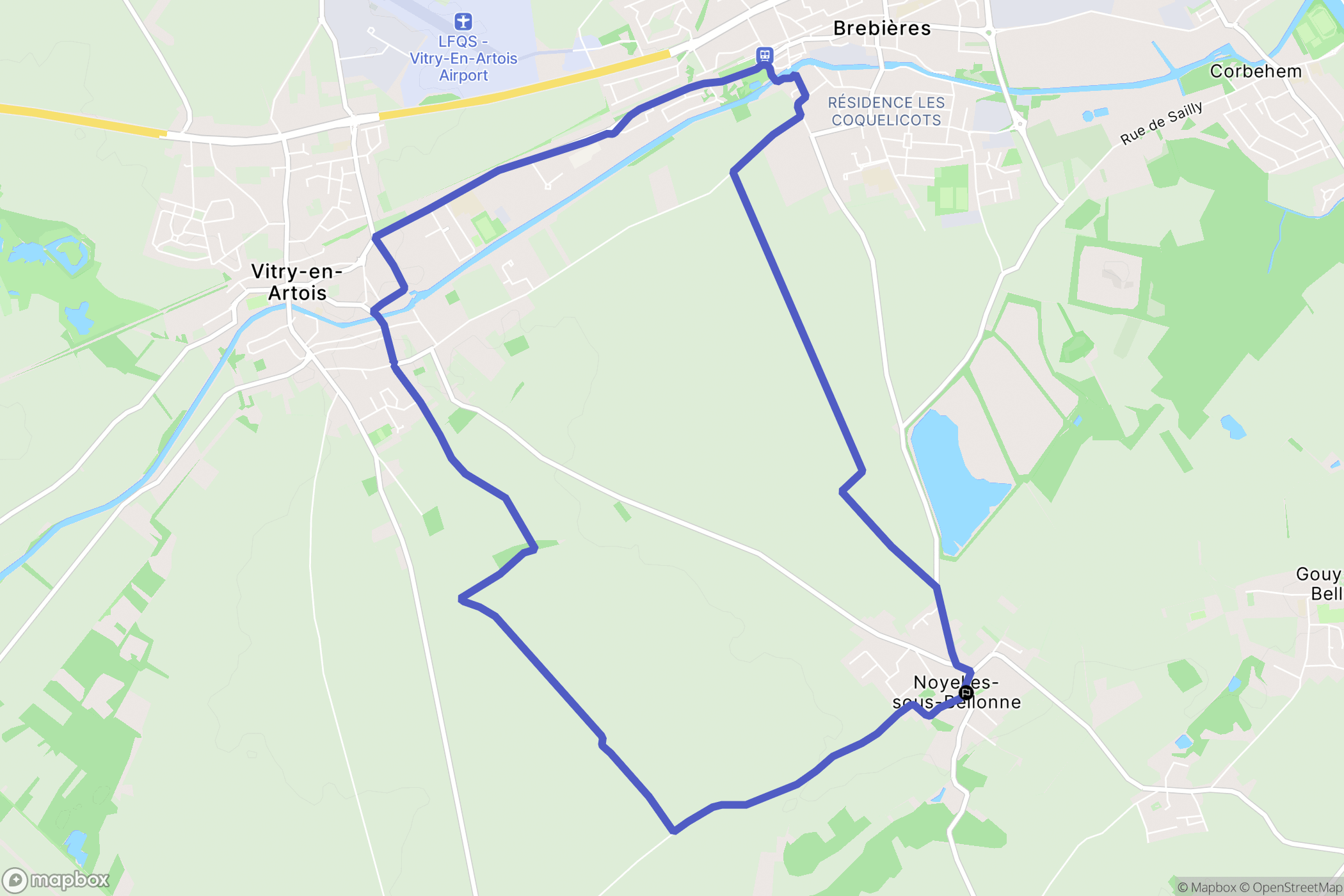 Noyelles-sous-Bellonne : carte du parcours de randonnée - France