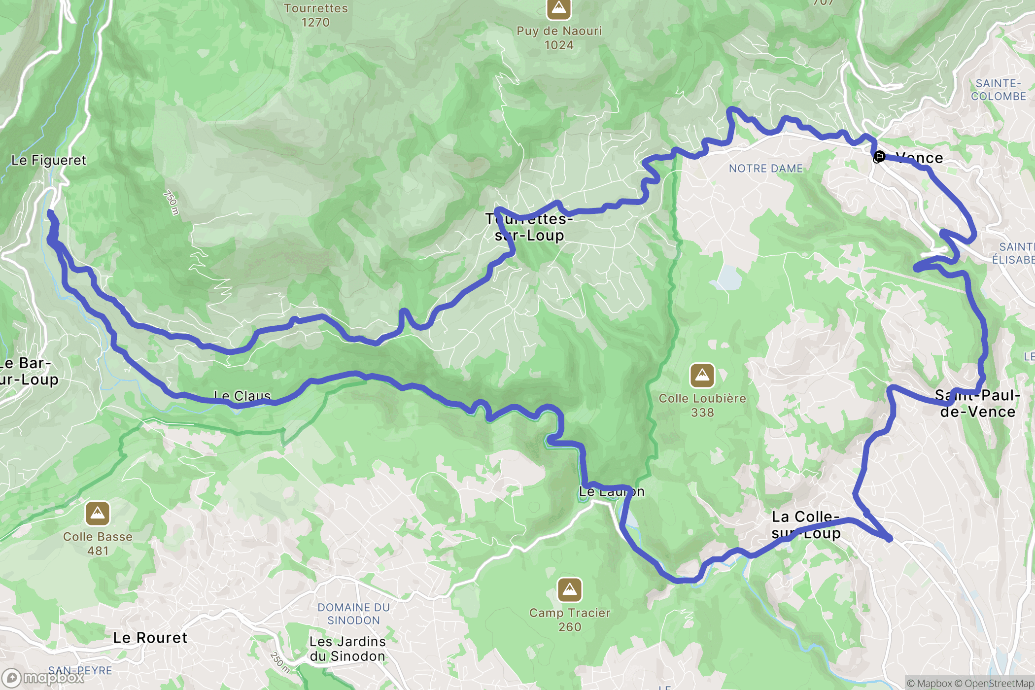 Vence : carte du parcours de randonnée - France