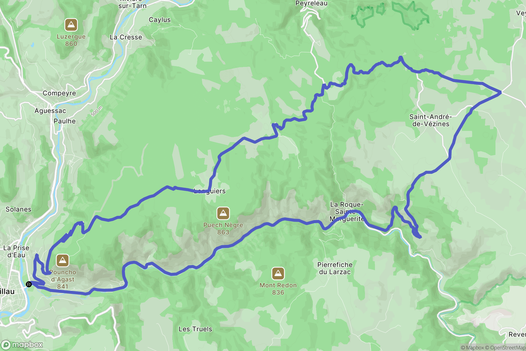 Millau : carte du parcours de randonnée - France