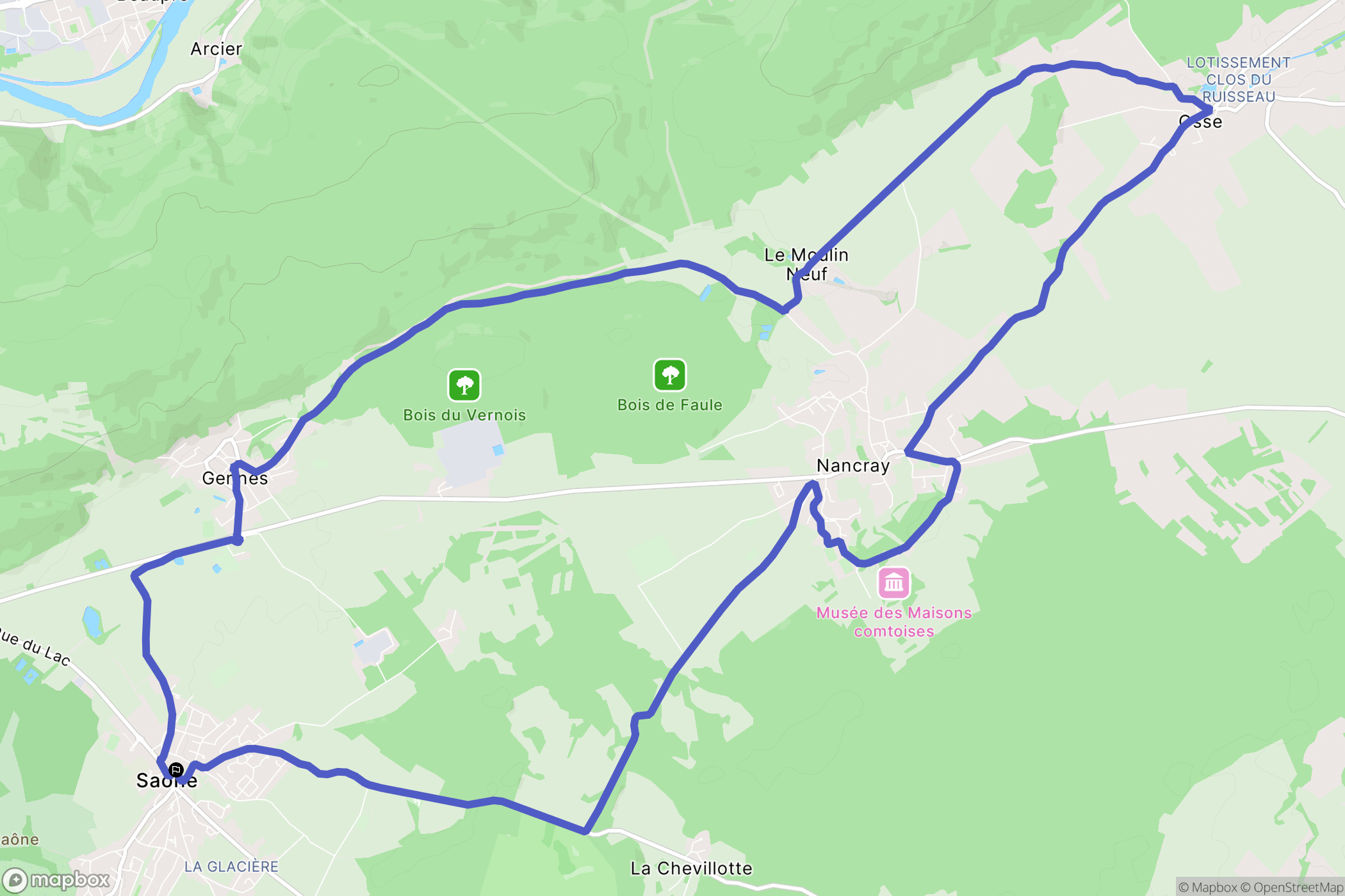 Saône : carte du parcours de randonnée - France