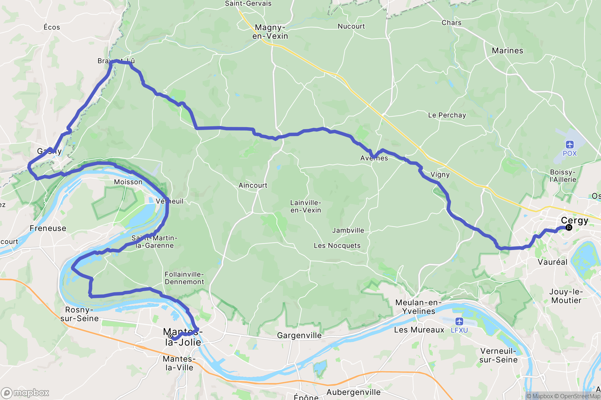 Mantes-la-Jolie : carte du parcours de randonnée - France