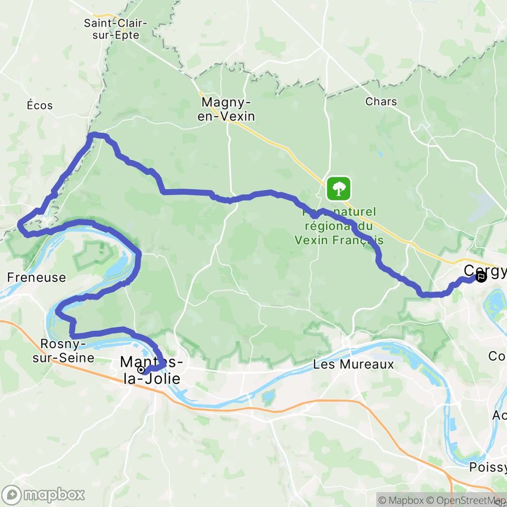 Mantes-la-Jolie : carte du parcours de randonnée - France