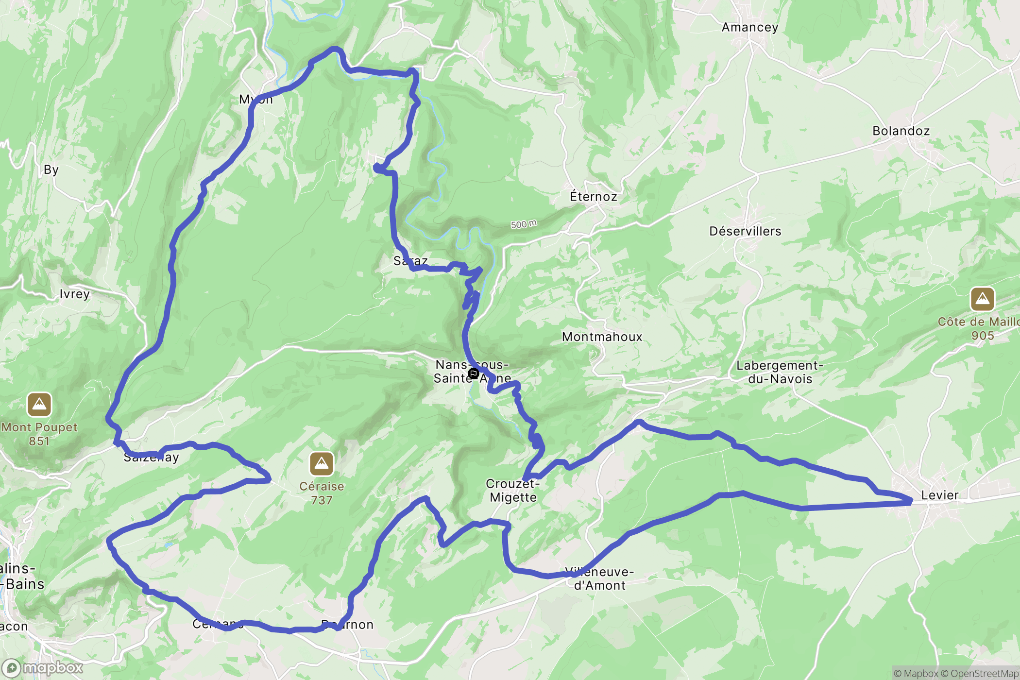 Nans-Sous-Sainte-Anne : carte du parcours de randonnée - France