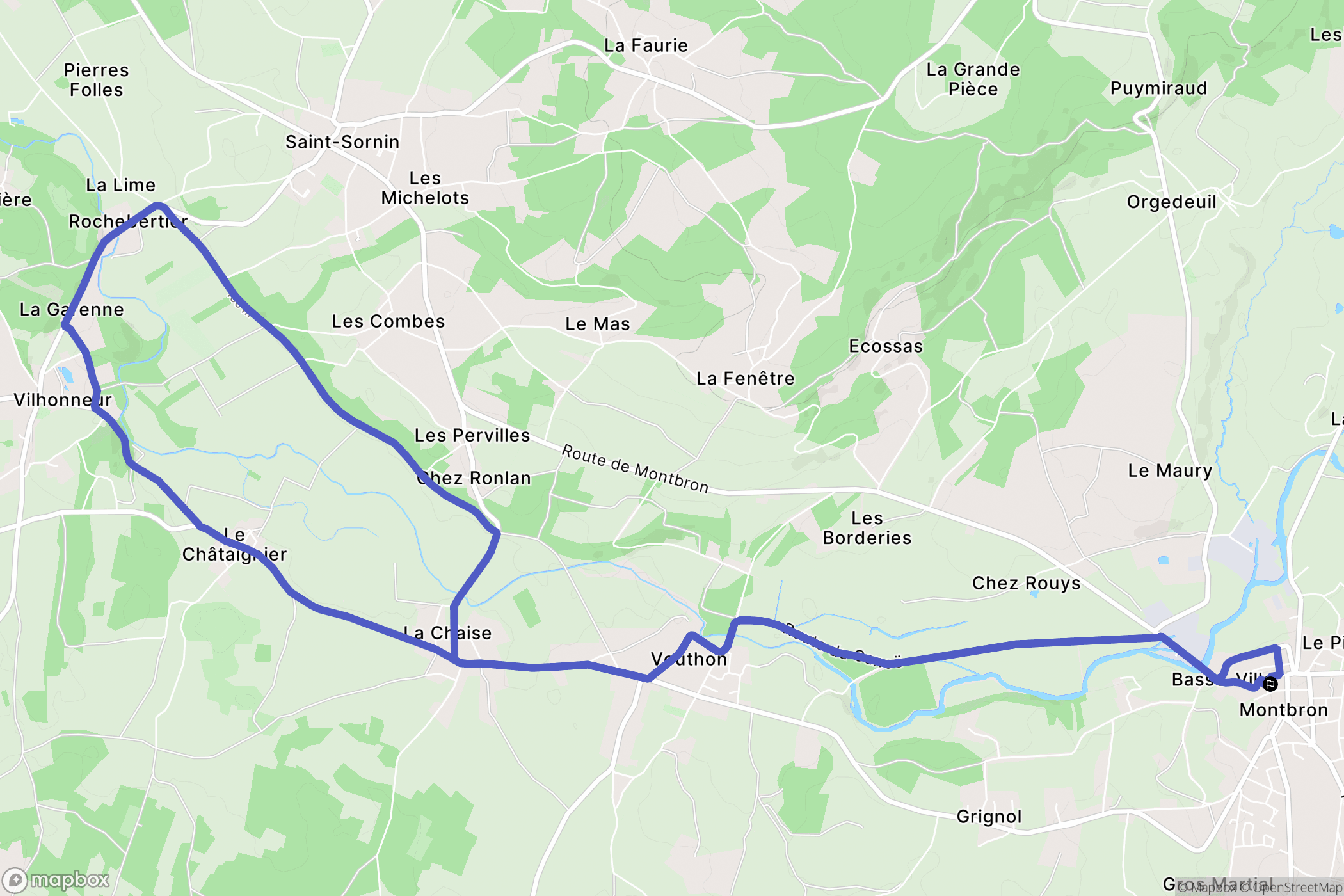 Montbron : carte du parcours de randonnée - France