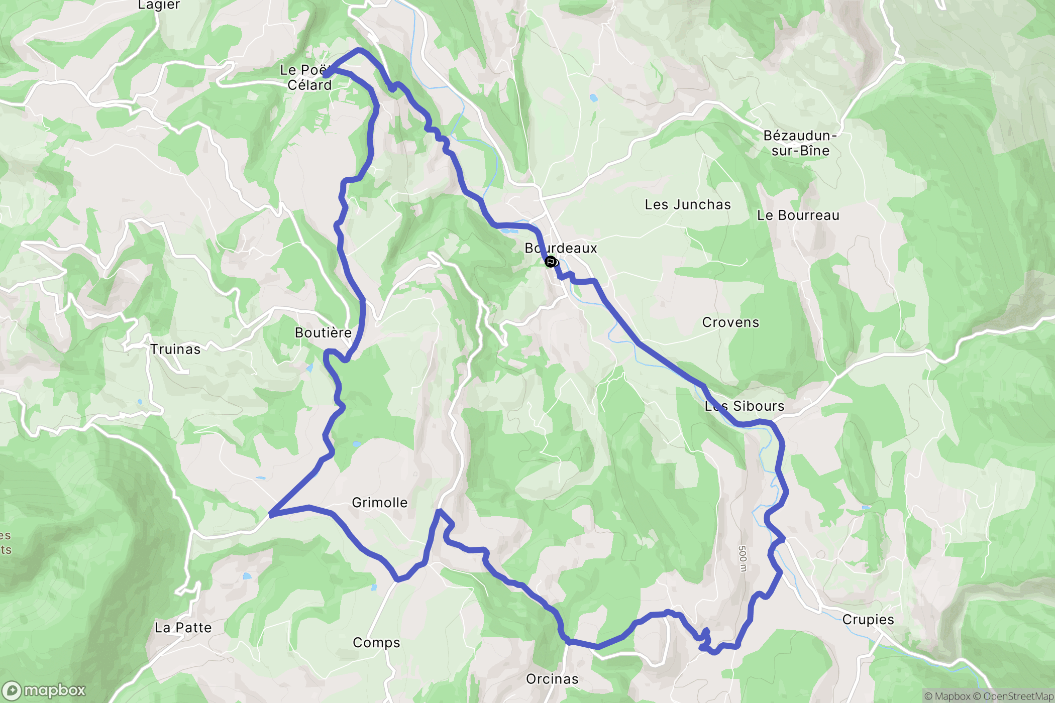 Bourdeaux : carte du parcours de randonnée - France