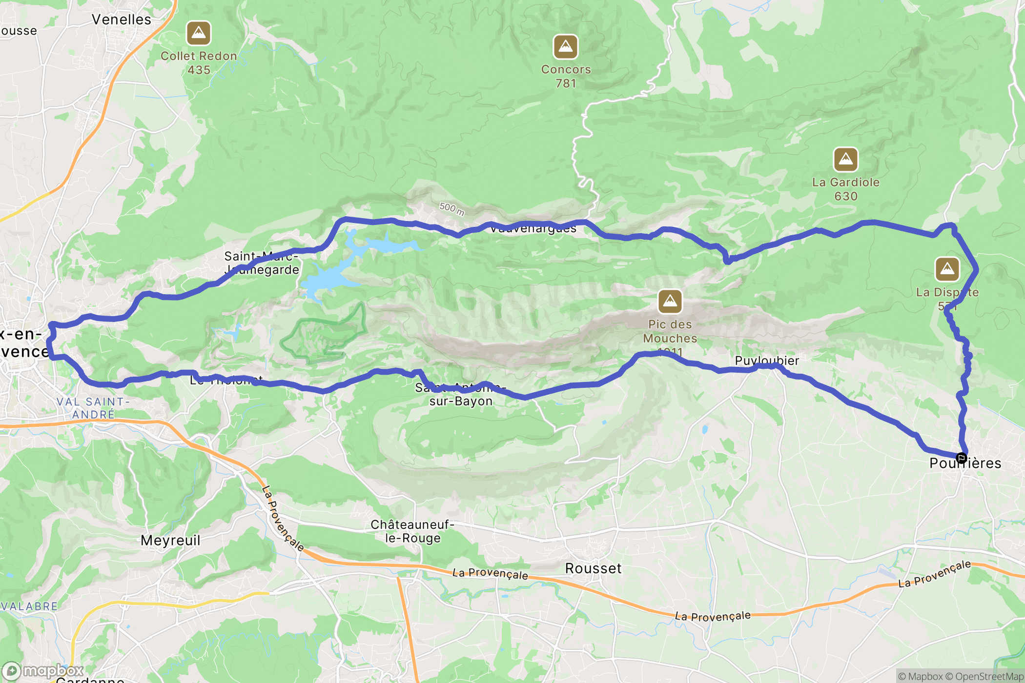 Pourrières : carte du parcours de randonnée - France