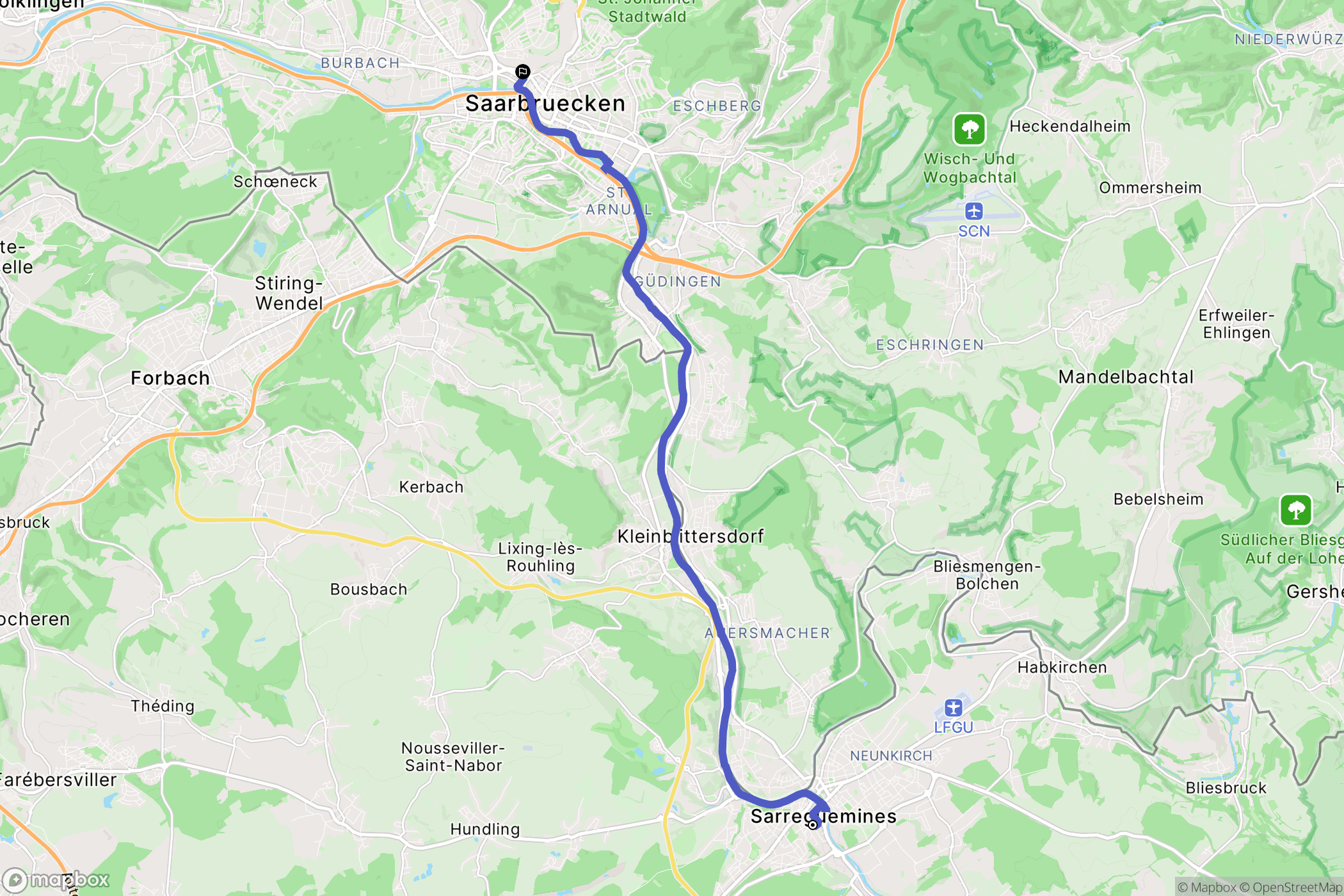 Sarreguemines : carte du parcours de randonnée - France