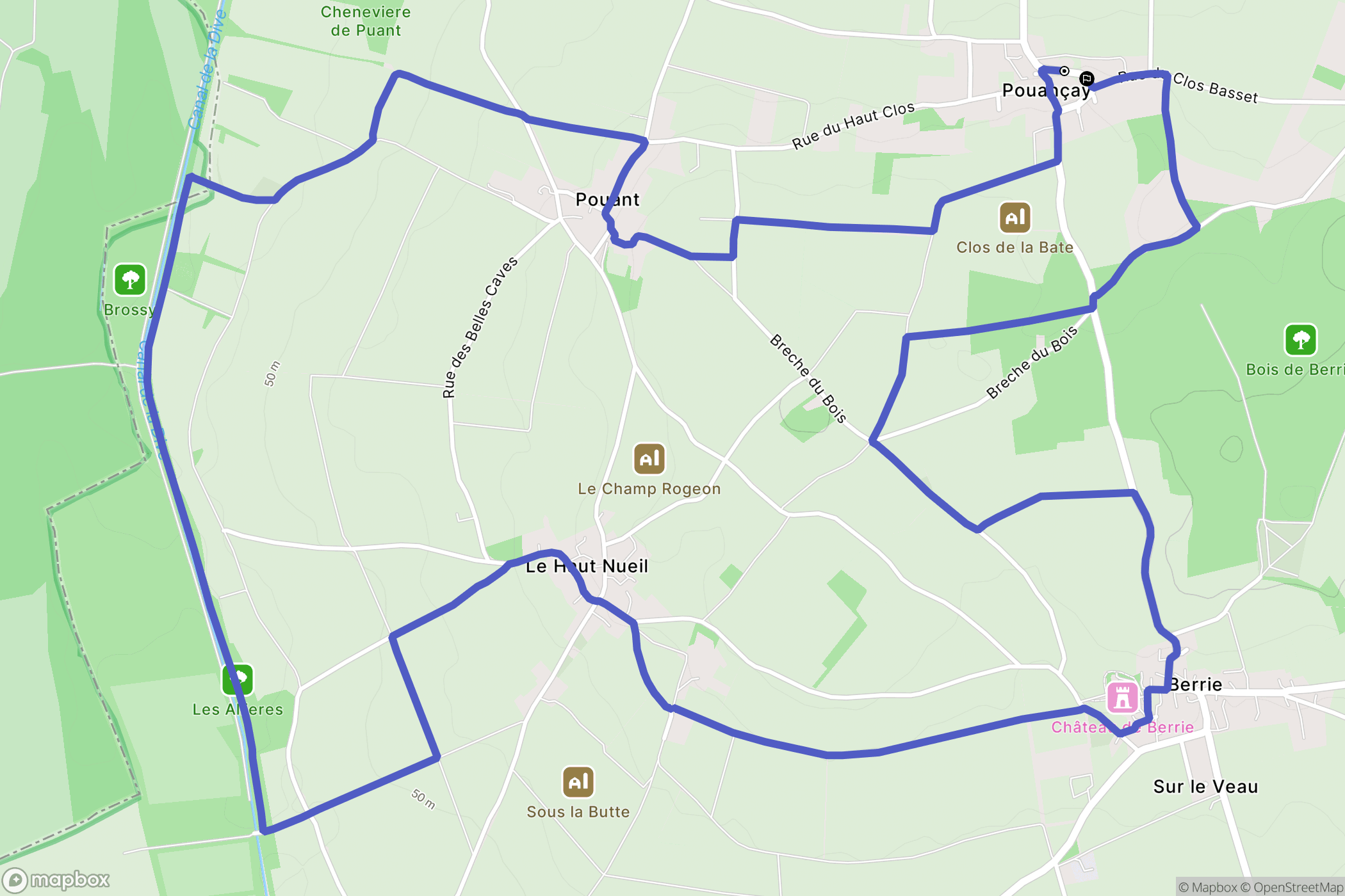 Pouançay : carte du parcours de randonnée - France