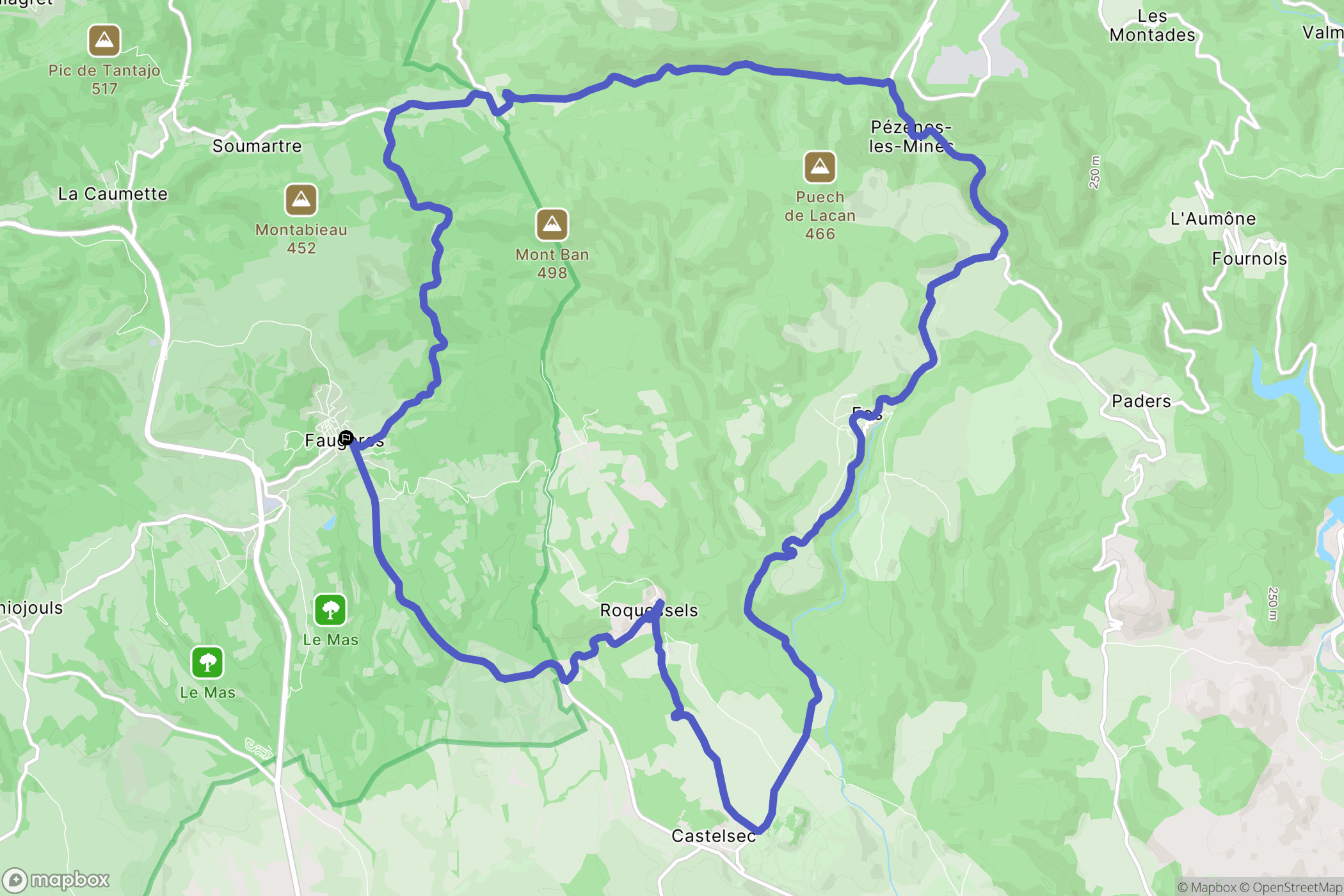Faugères : carte du parcours de randonnée - France
