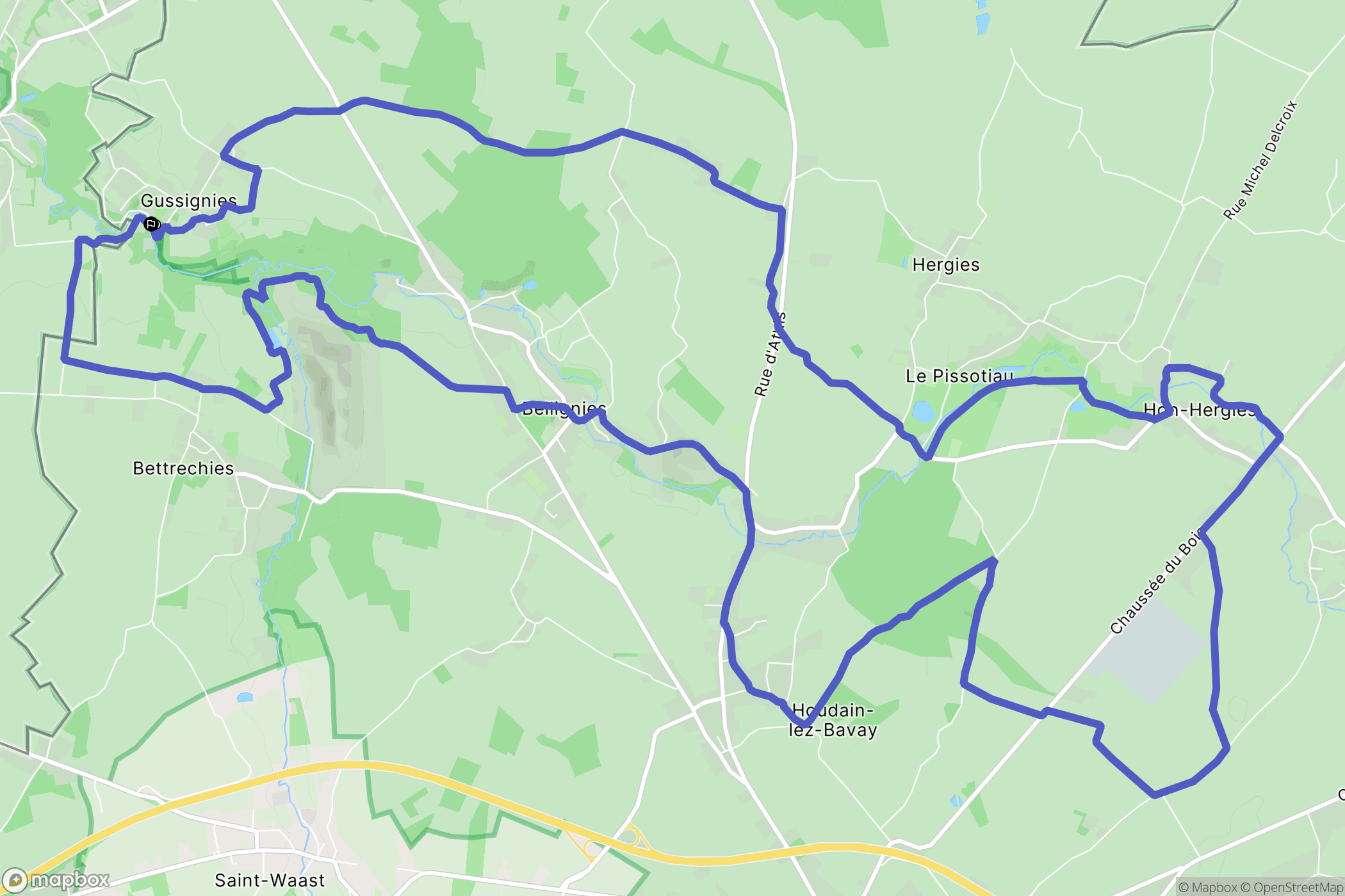 Gussignies : carte du parcours de randonnée - France