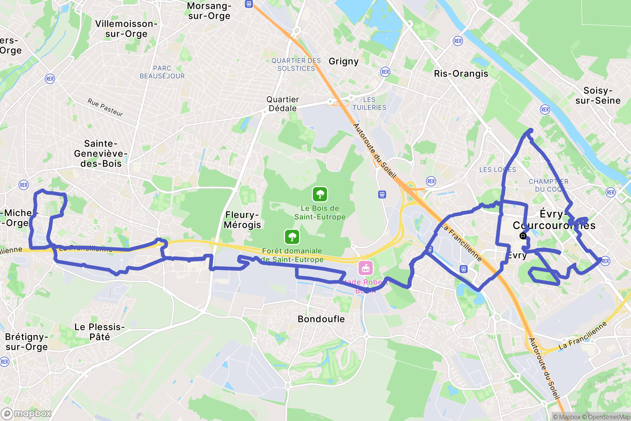 Évry-Courcouronnes : carte du parcours de randonnée - France