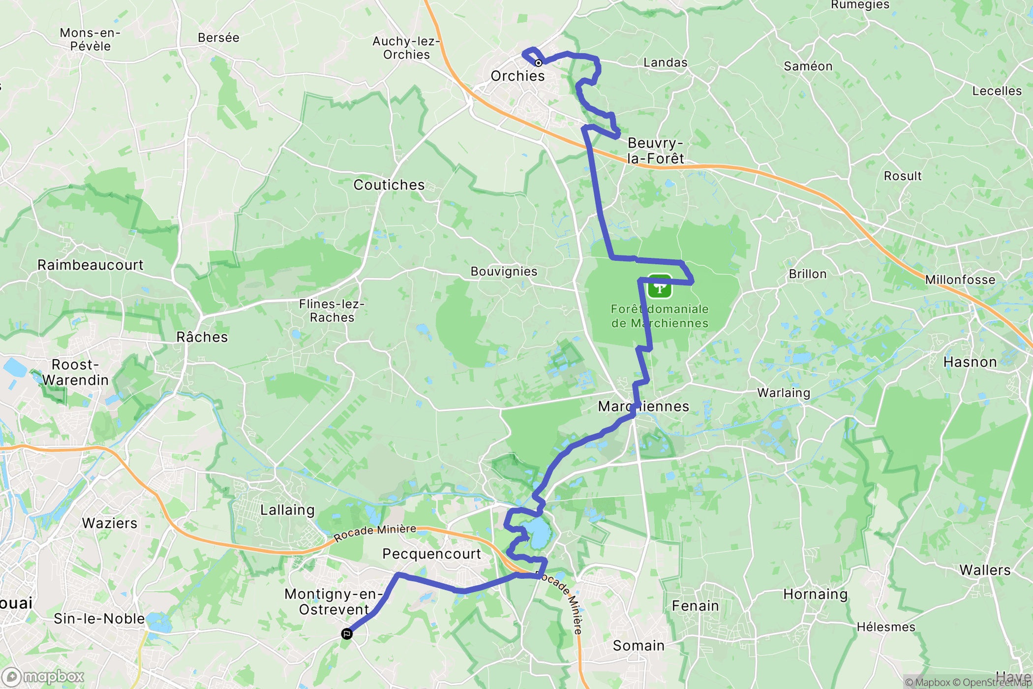Orchies : carte du parcours de randonnée - France