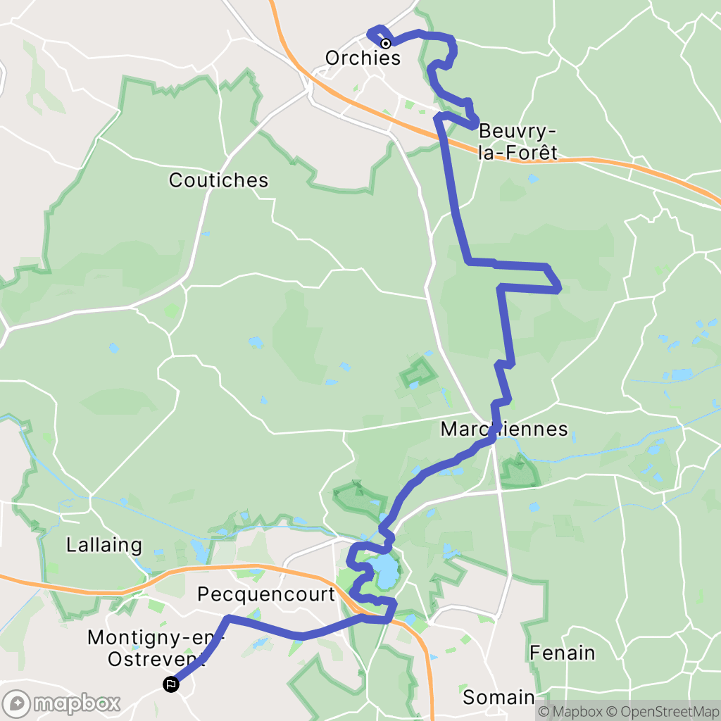Orchies : carte du parcours de randonnée - France