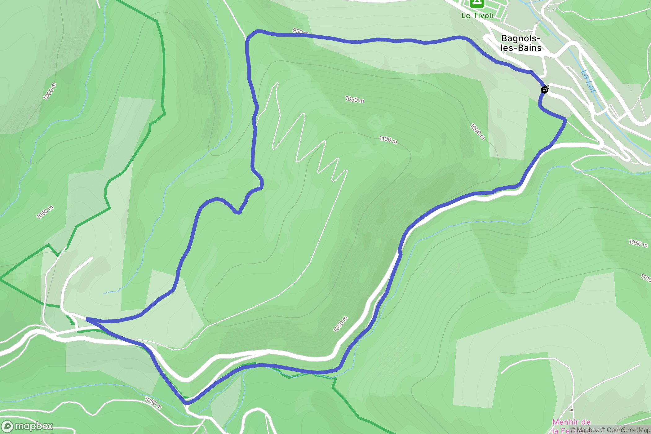 Mont Lozère et Goulet : carte du parcours de randonnée - France
