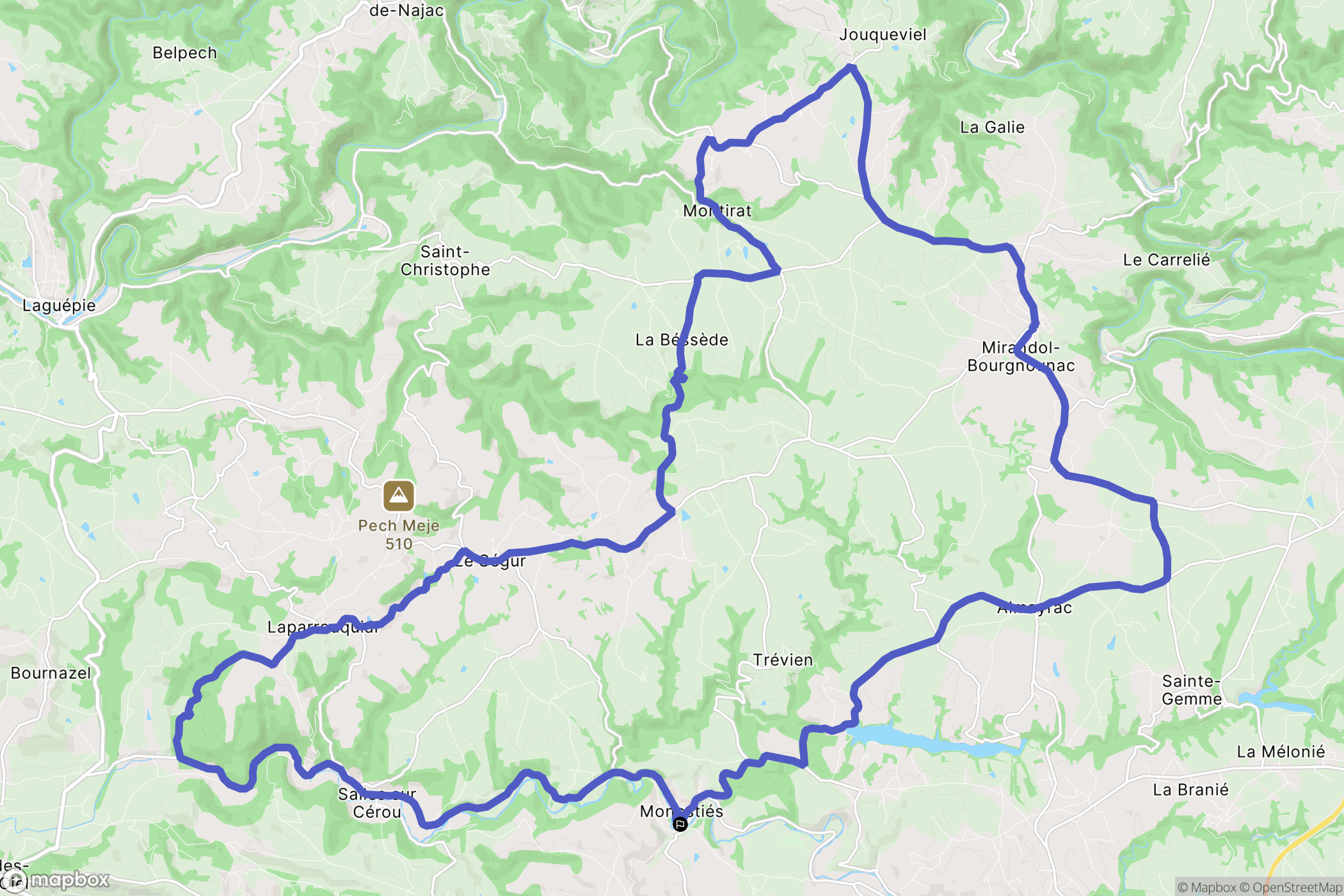 Monestiés : carte du parcours de randonnée - France