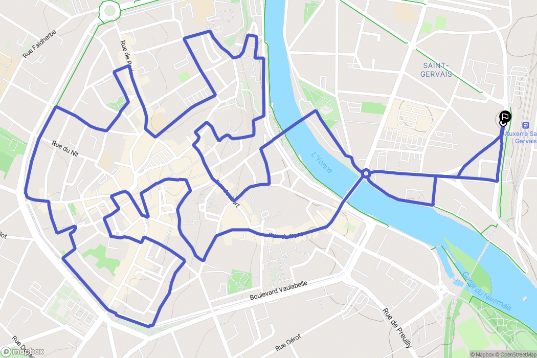 Auxerre : carte du parcours de randonnée - France