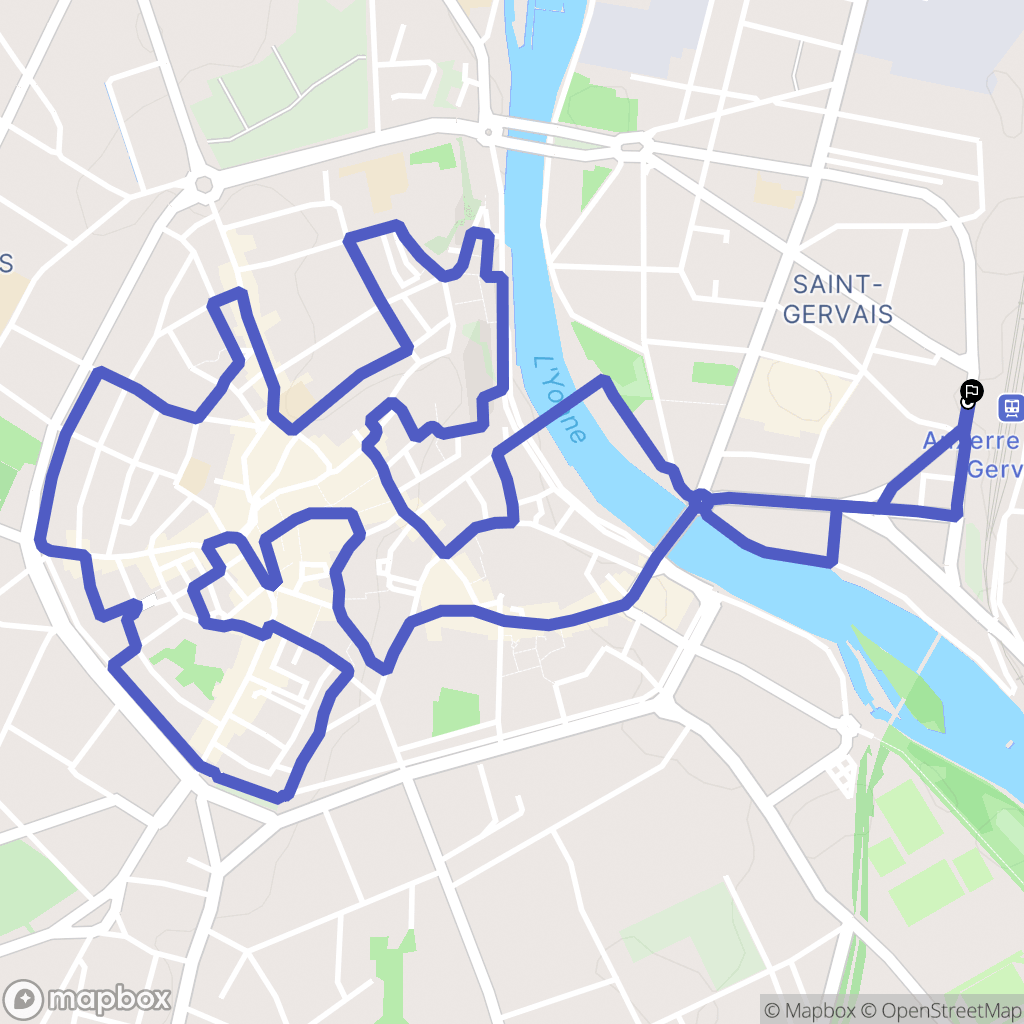 Auxerre : carte du parcours de randonnée - France