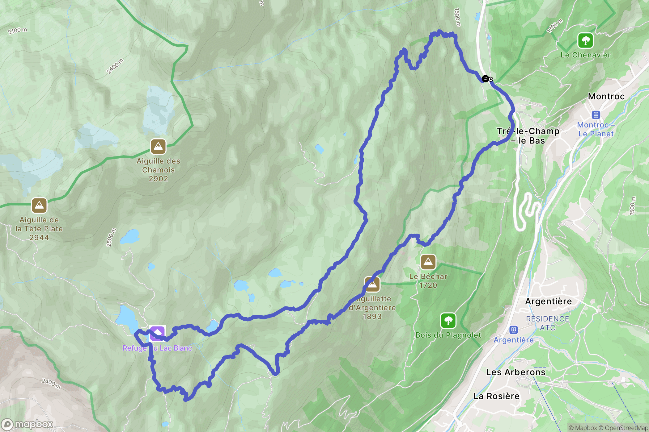 Chamonix-Mont-Blanc : carte du parcours de randonnée - France
