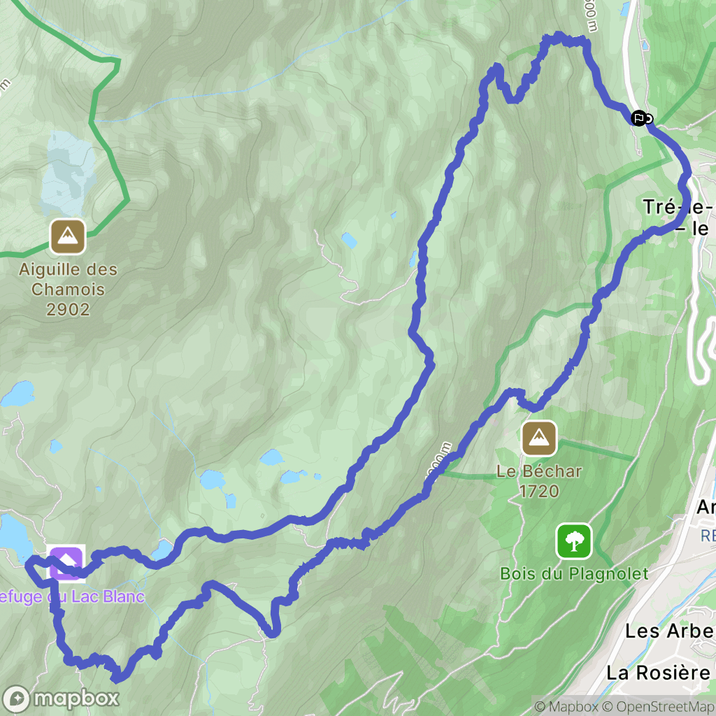 Chamonix-Mont-Blanc : carte du parcours de randonnée - France