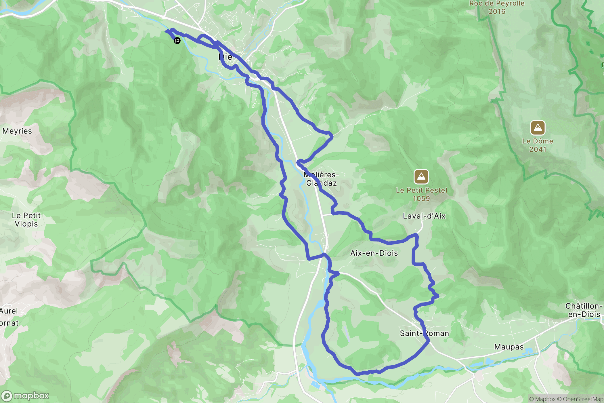 Die : carte du parcours de randonnée - France