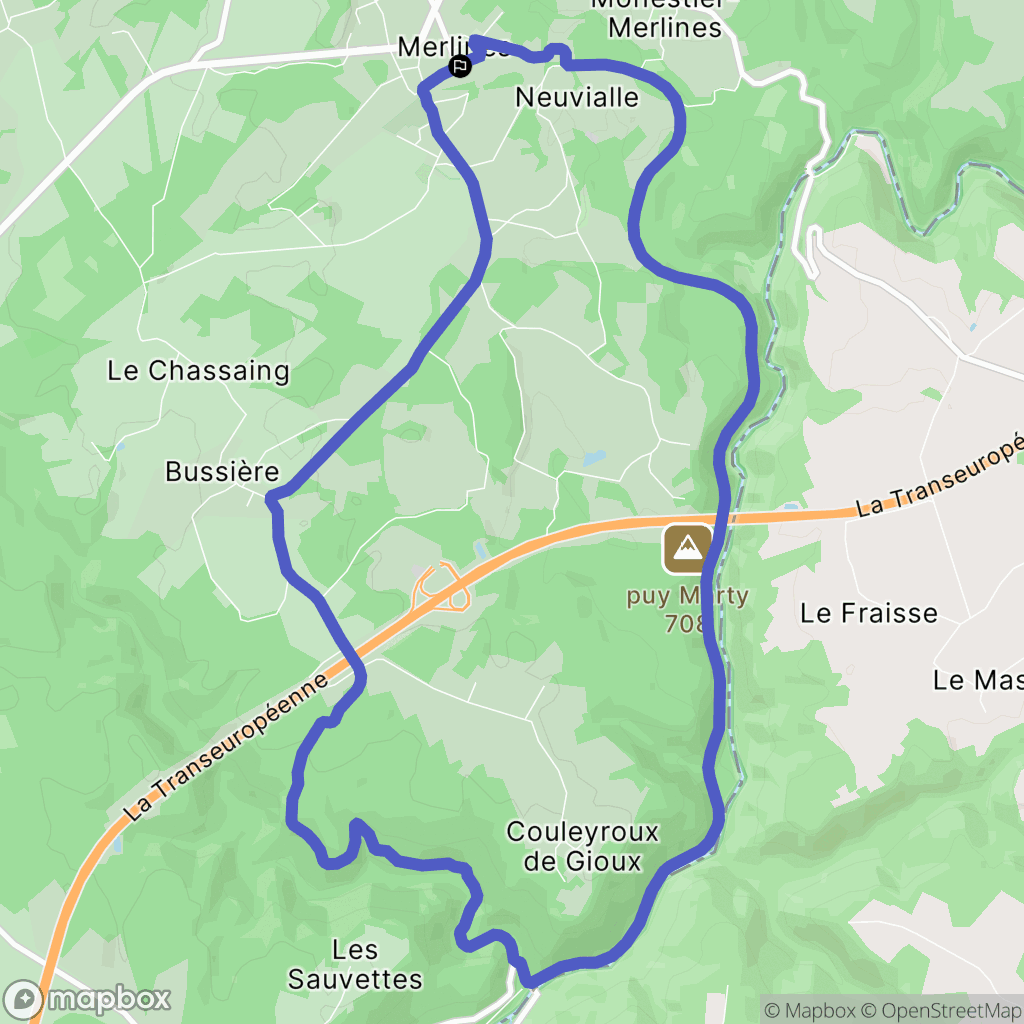 Merlines : carte du parcours de randonnée - France