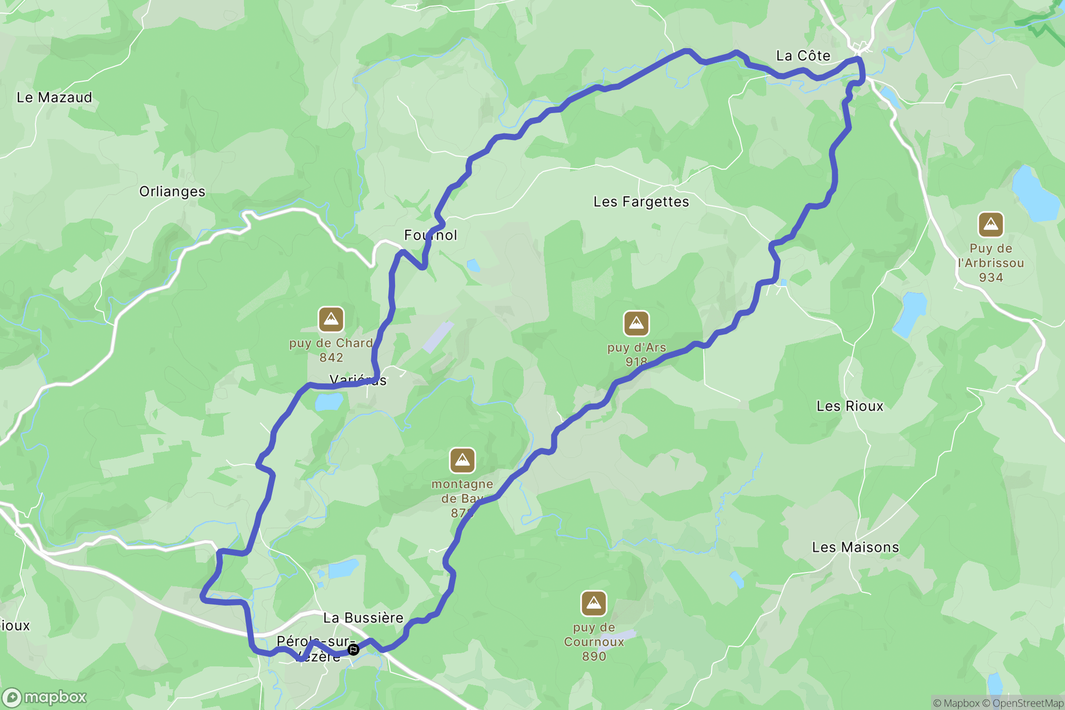 Pérols-sur-Vézère : carte du parcours de randonnée - France